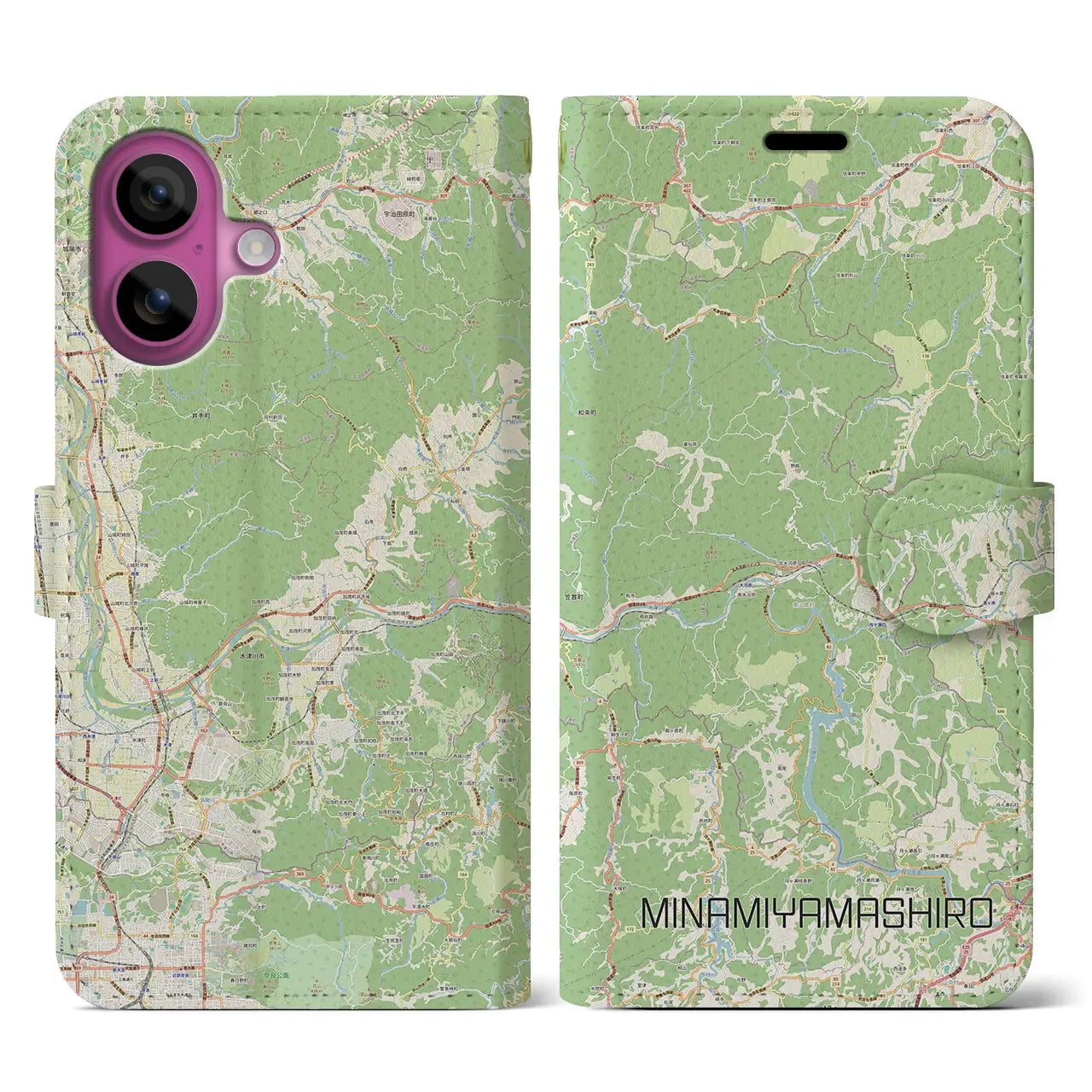 【南山城(京都府)】地図柄iPhoneケース(手帳タイプ)ナチュラル・iPhone 16 Pro 用
