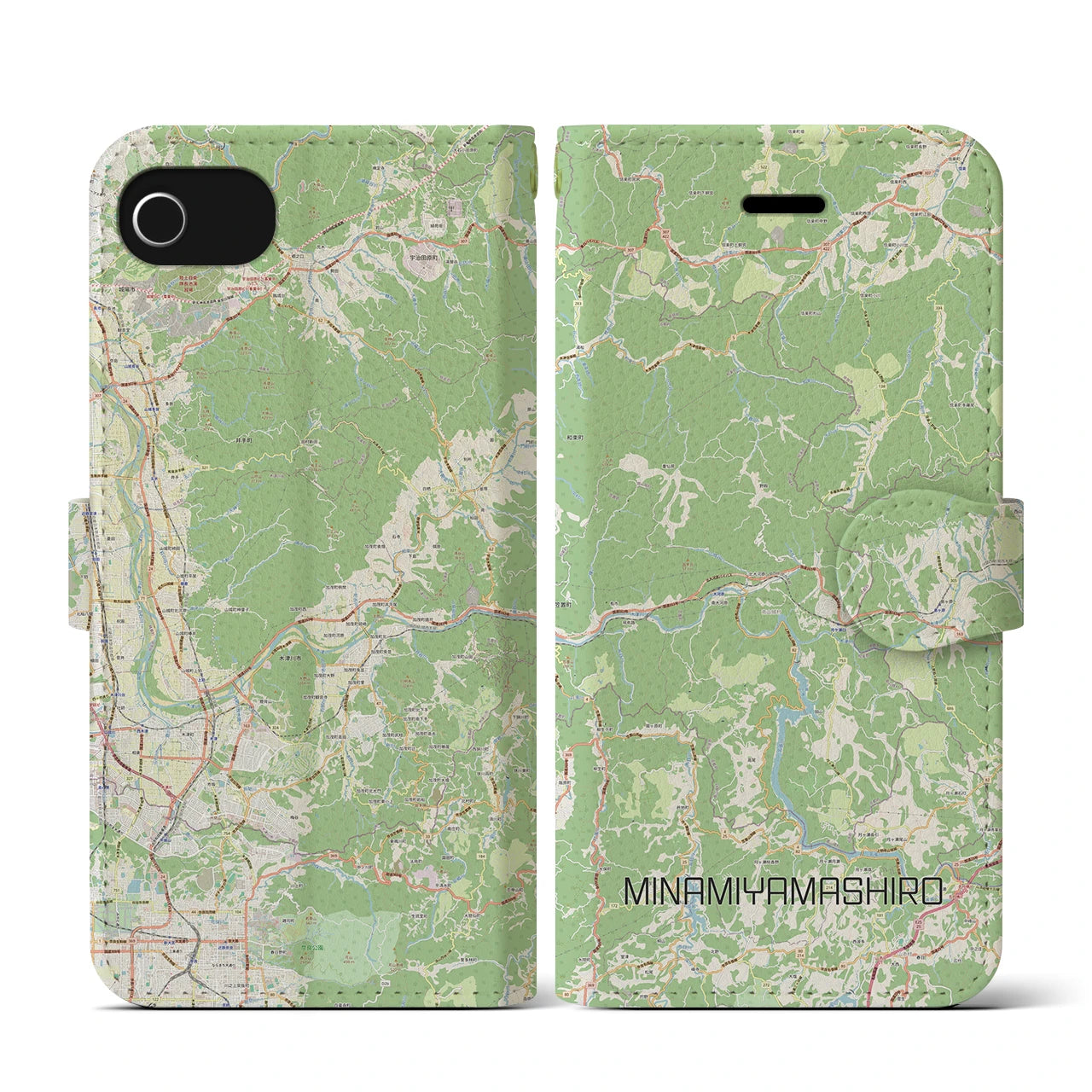 【南山城(京都府)】地図柄iPhoneケース(手帳タイプ)ナチュラル・iPhone SE(第3 / 第2世代) / 8 / 7 / 6s / 6 用