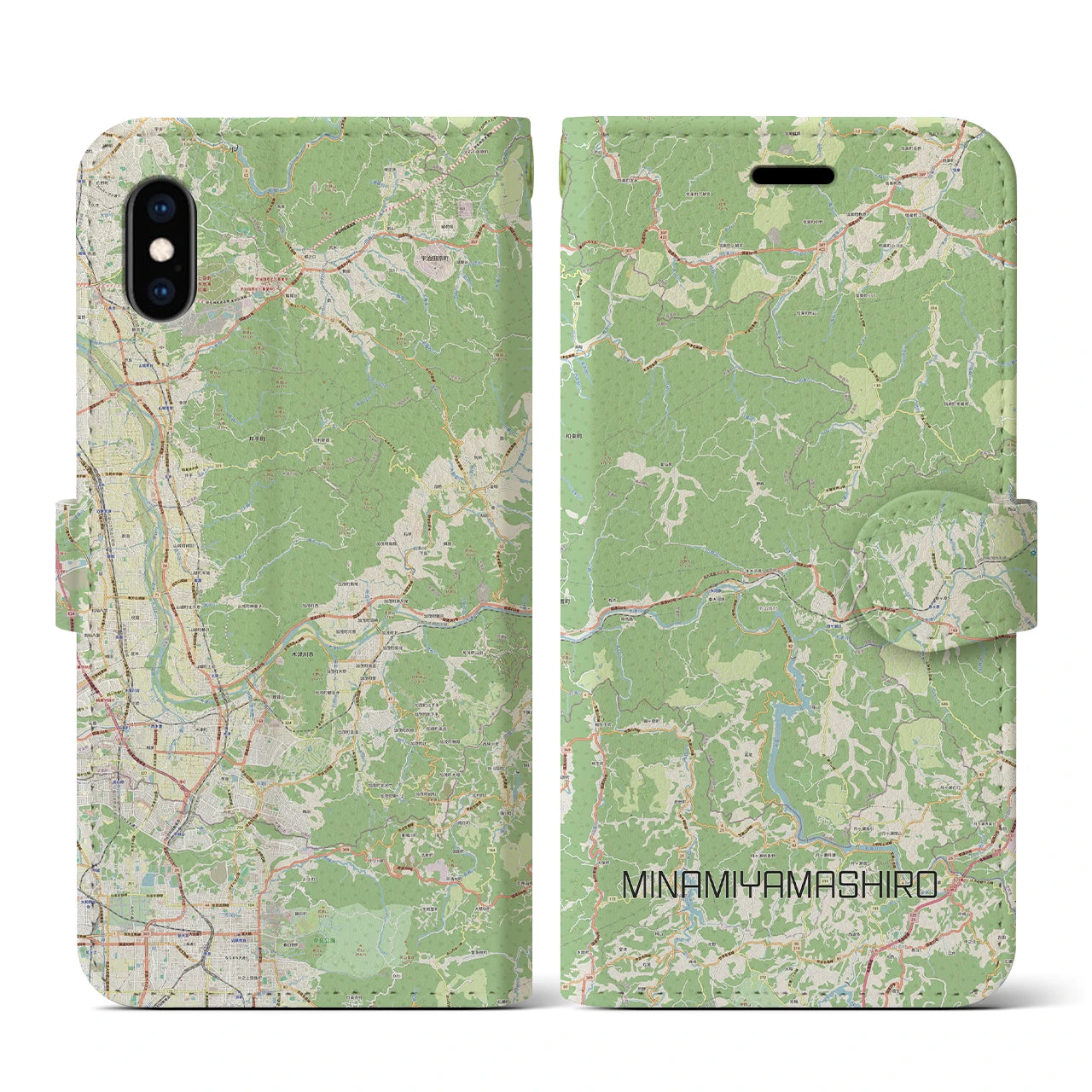 【南山城(京都府)】地図柄iPhoneケース(手帳タイプ)ナチュラル・iPhone XS / X 用