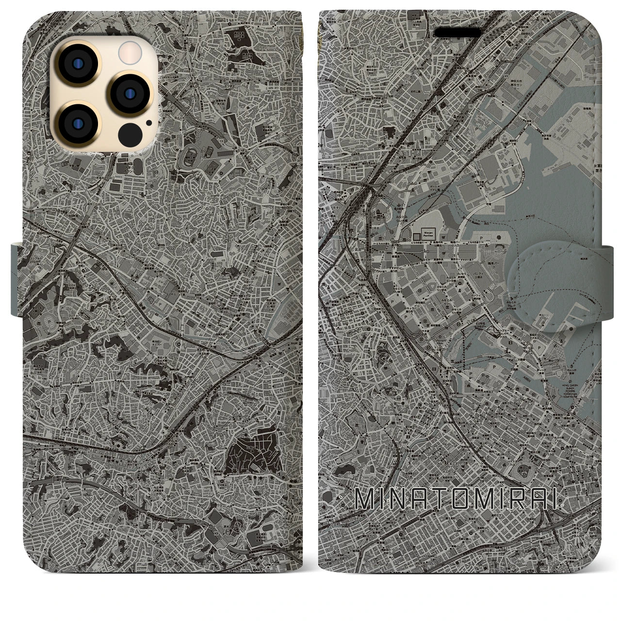 【みなとみらい(神奈川県)】地図柄iPhoneケース(手帳タイプ)