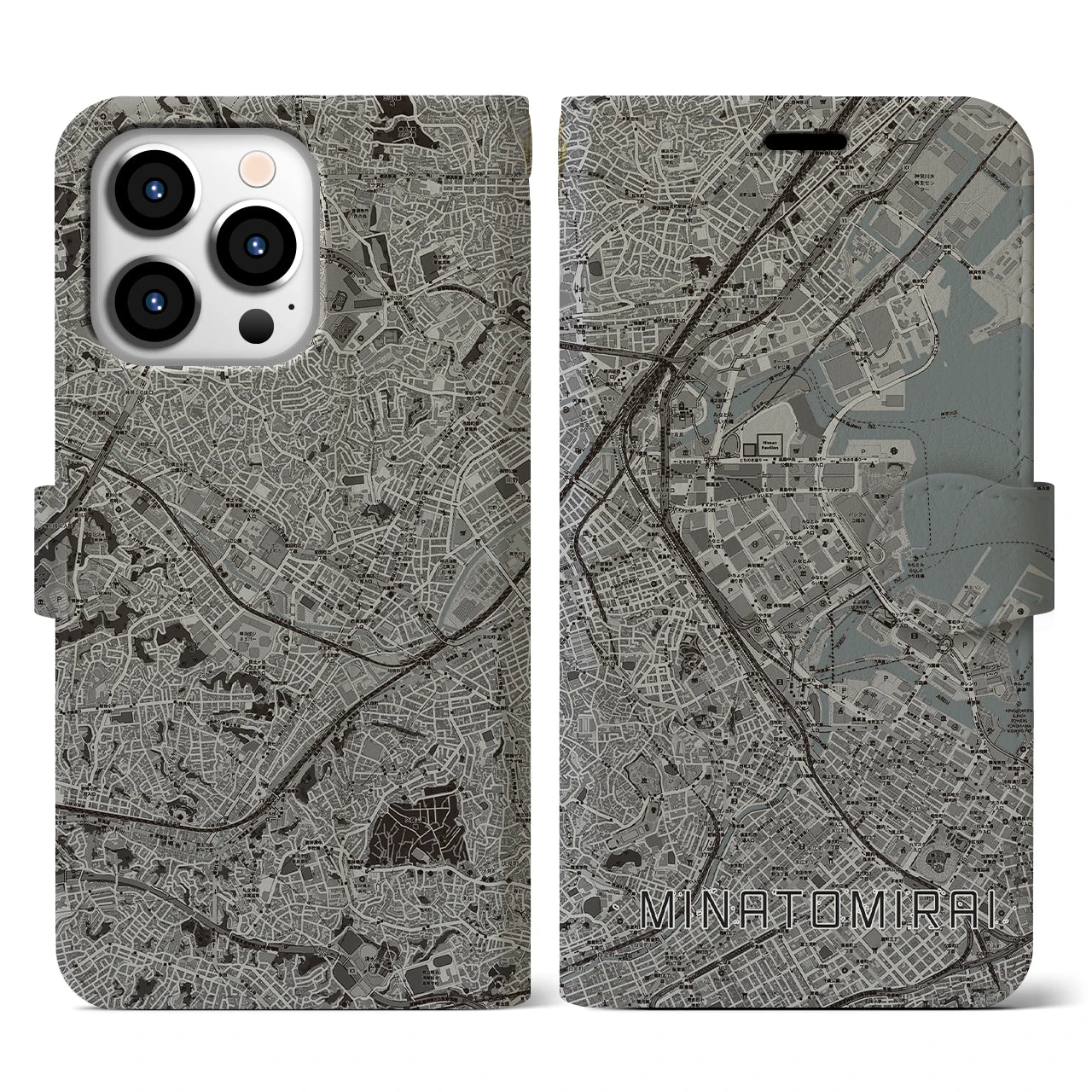 【みなとみらい(神奈川県)】地図柄iPhoneケース(手帳タイプ)