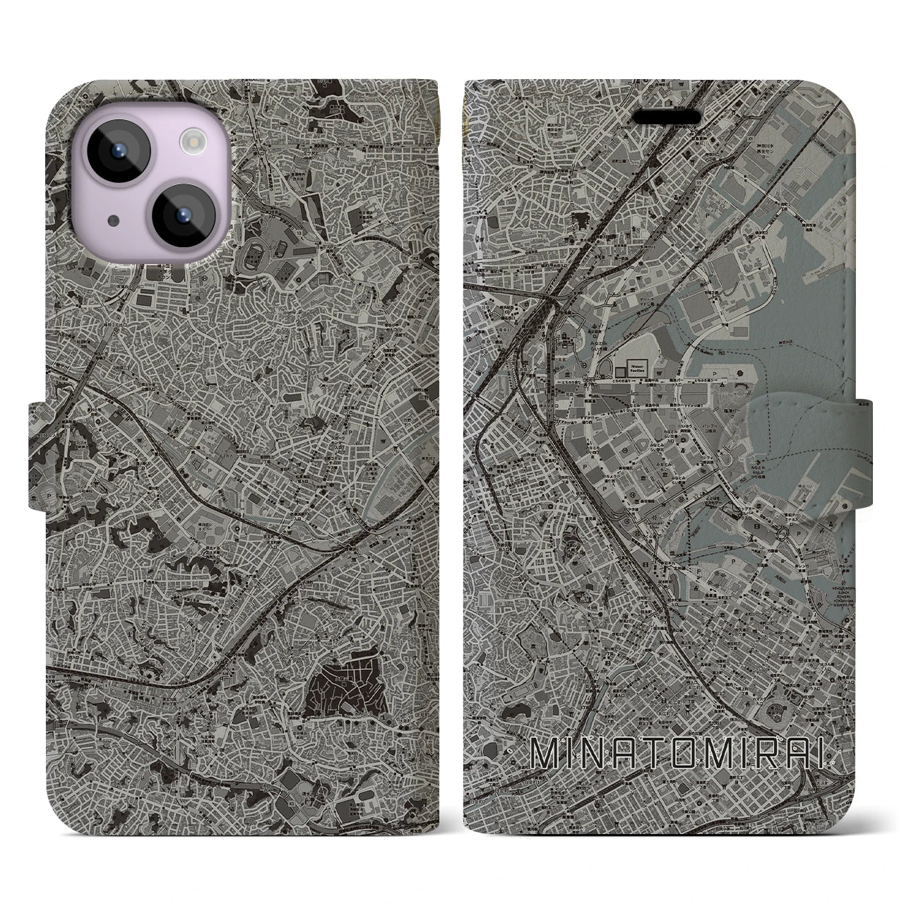 【みなとみらい(神奈川県)】地図柄iPhoneケース(手帳タイプ)