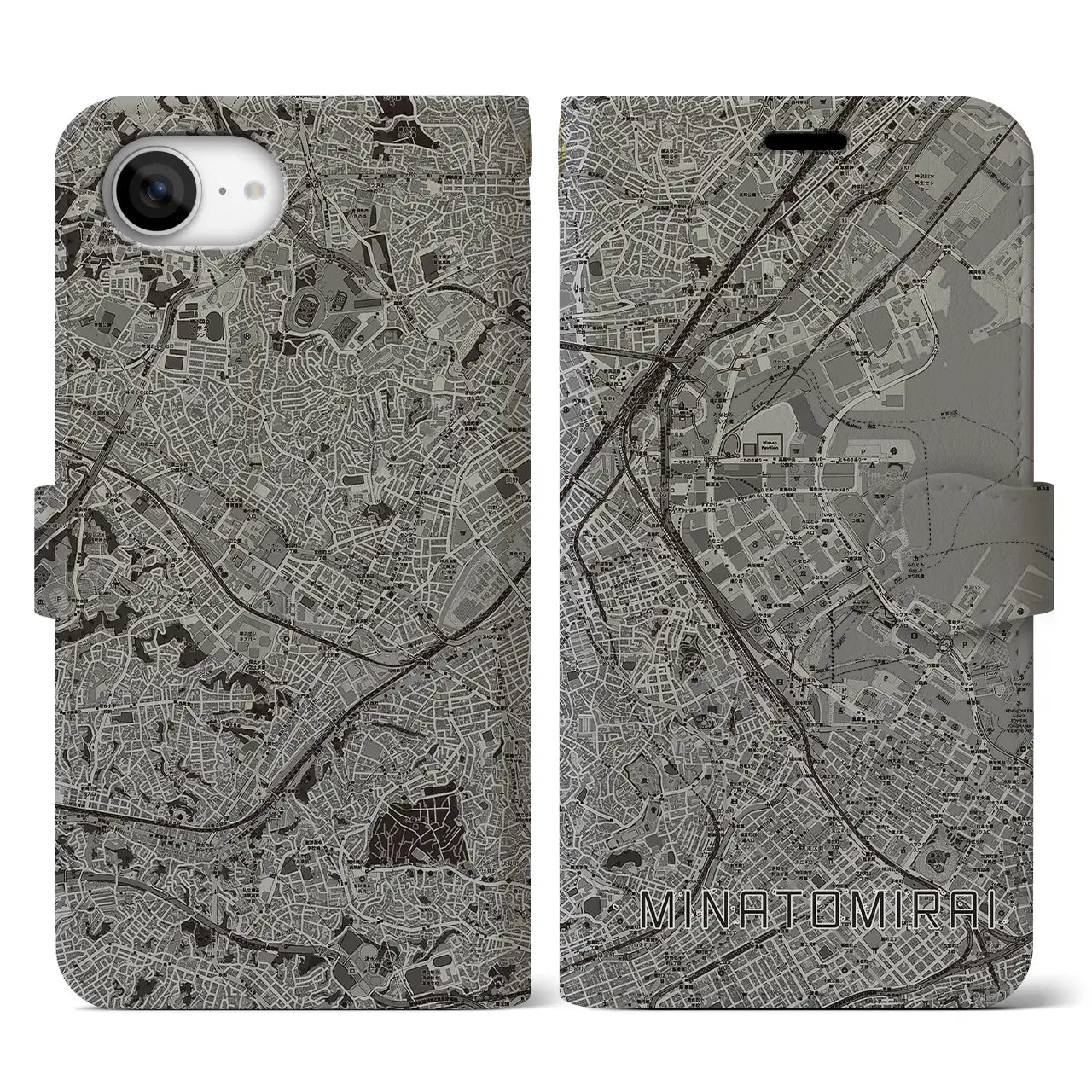 【みなとみらい(神奈川県)】地図柄iPhoneケース(手帳タイプ)