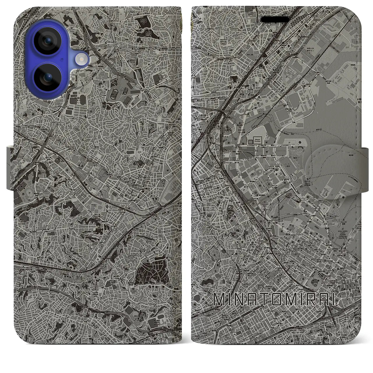 【みなとみらい(神奈川県)】地図柄iPhoneケース(手帳タイプ)