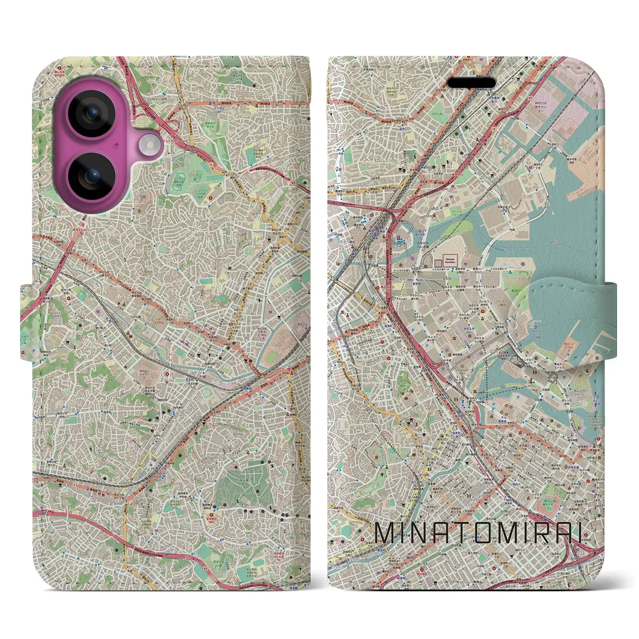 【みなとみらい(神奈川県)】地図柄iPhoneケース(手帳タイプ)