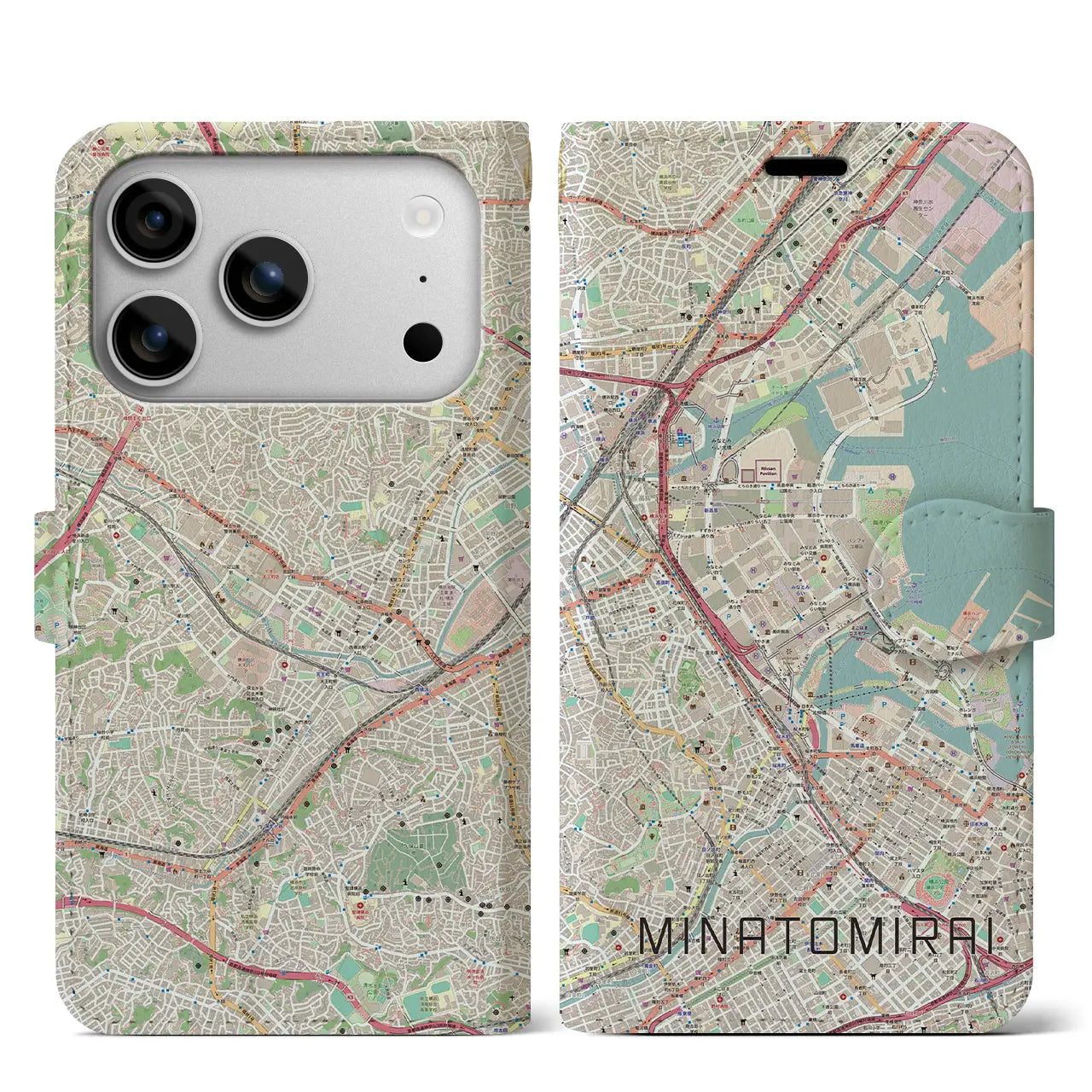 【みなとみらい(神奈川県)】地図柄iPhoneケース(手帳タイプ)