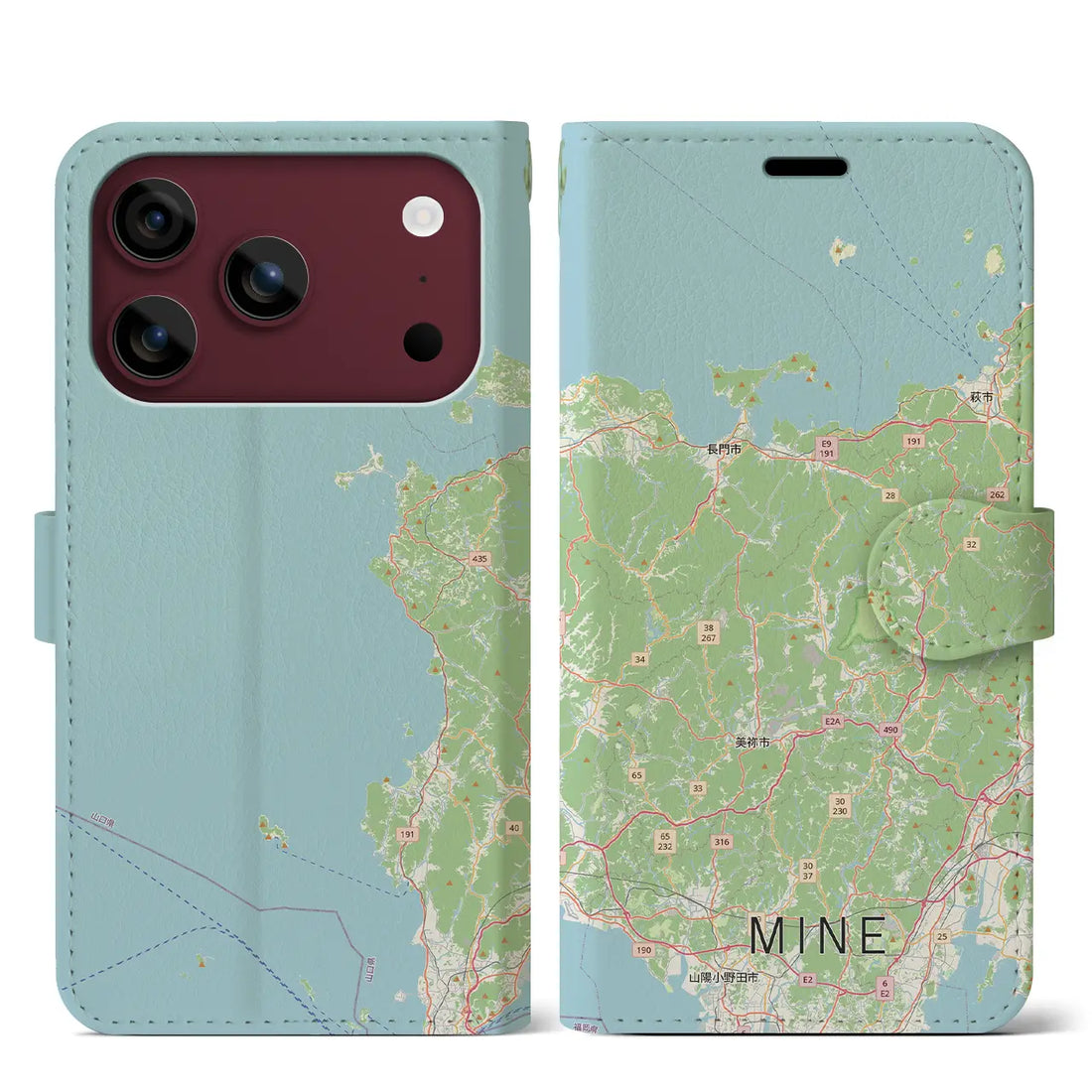 【美祢2(山口県)】地図柄iPhoneケース(手帳タイプ)モノトーン・iPhone 18 Pro Max / 17 Pro Max 用