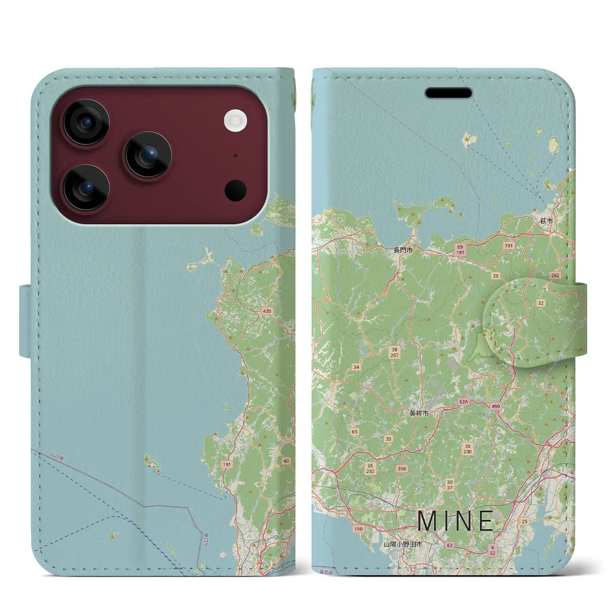 【美祢2(山口県)】地図柄iPhoneケース(手帳タイプ)モノトーン・iPhone 18 Pro Max / 17 Pro Max 用