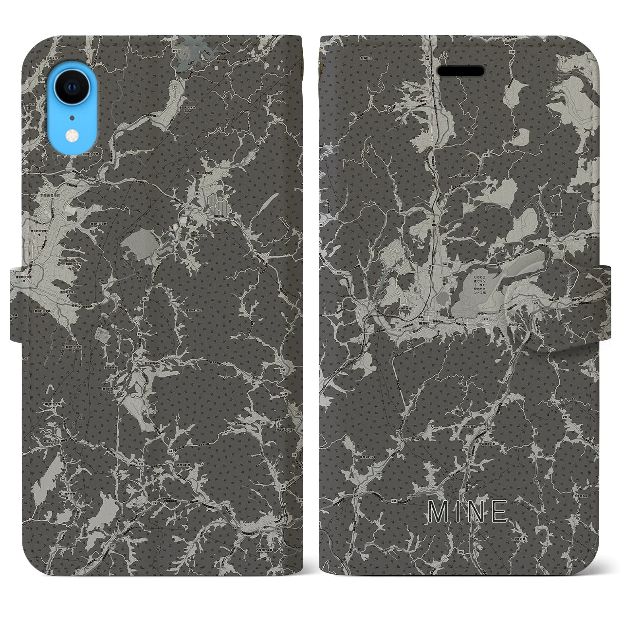 【美祢(山口県)】地図柄iPhoneケース(手帳タイプ)モノトーン・iPhone XR 用