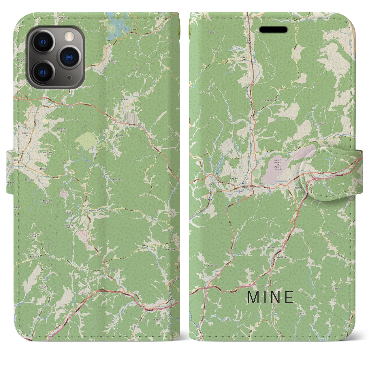 【美祢(山口県)】地図柄iPhoneケース(手帳タイプ)ナチュラル・iPhone 11 Pro Max 用