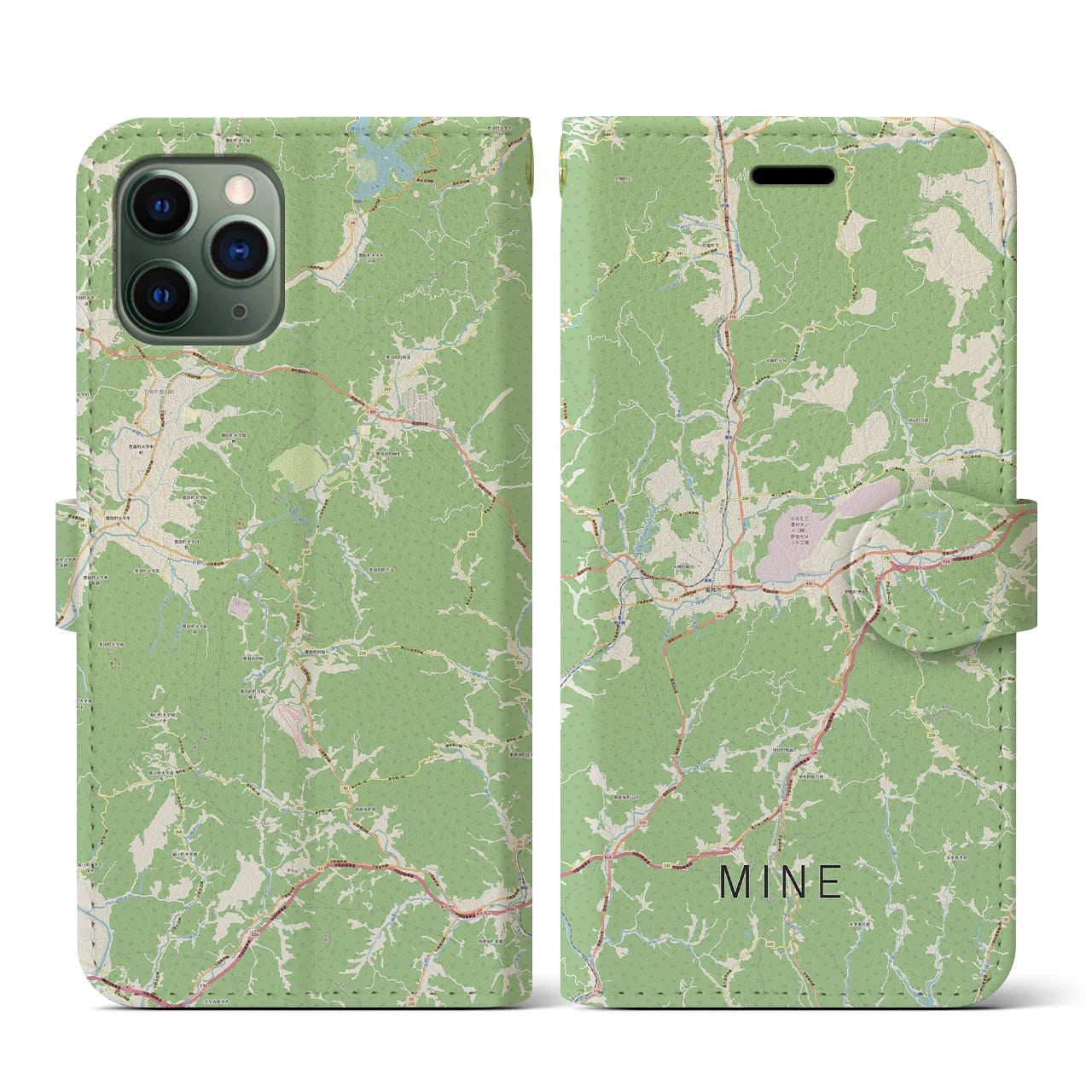 【美祢(山口県)】地図柄iPhoneケース(手帳タイプ)ナチュラル・iPhone 11 Pro 用