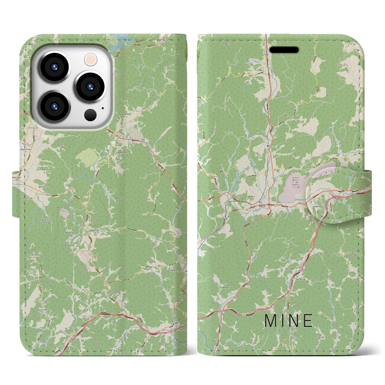 【美祢(山口県)】地図柄iPhoneケース(手帳タイプ)ナチュラル・iPhone 13 Pro 用