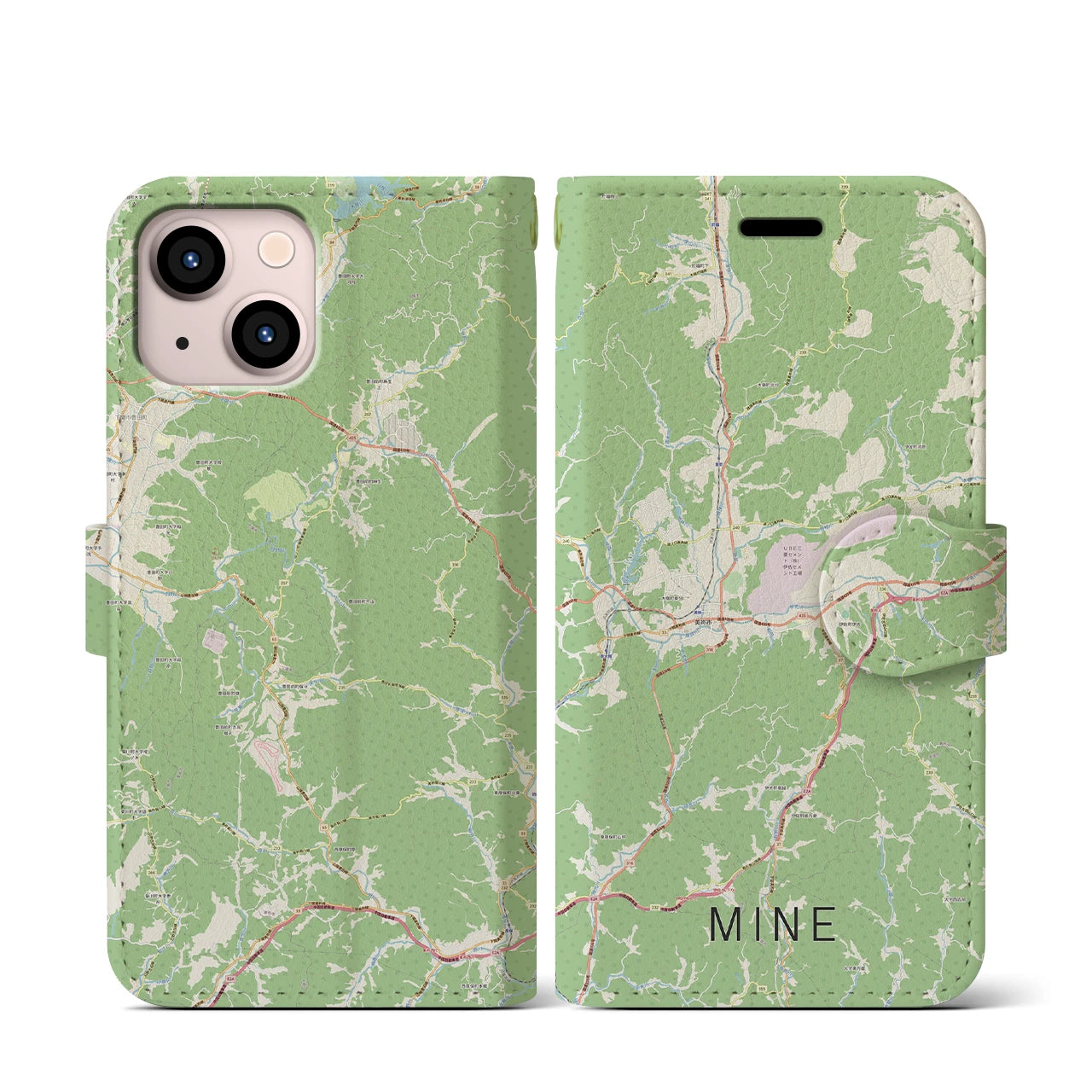 【美祢(山口県)】地図柄iPhoneケース(手帳タイプ)ナチュラル・iPhone 13 mini 用