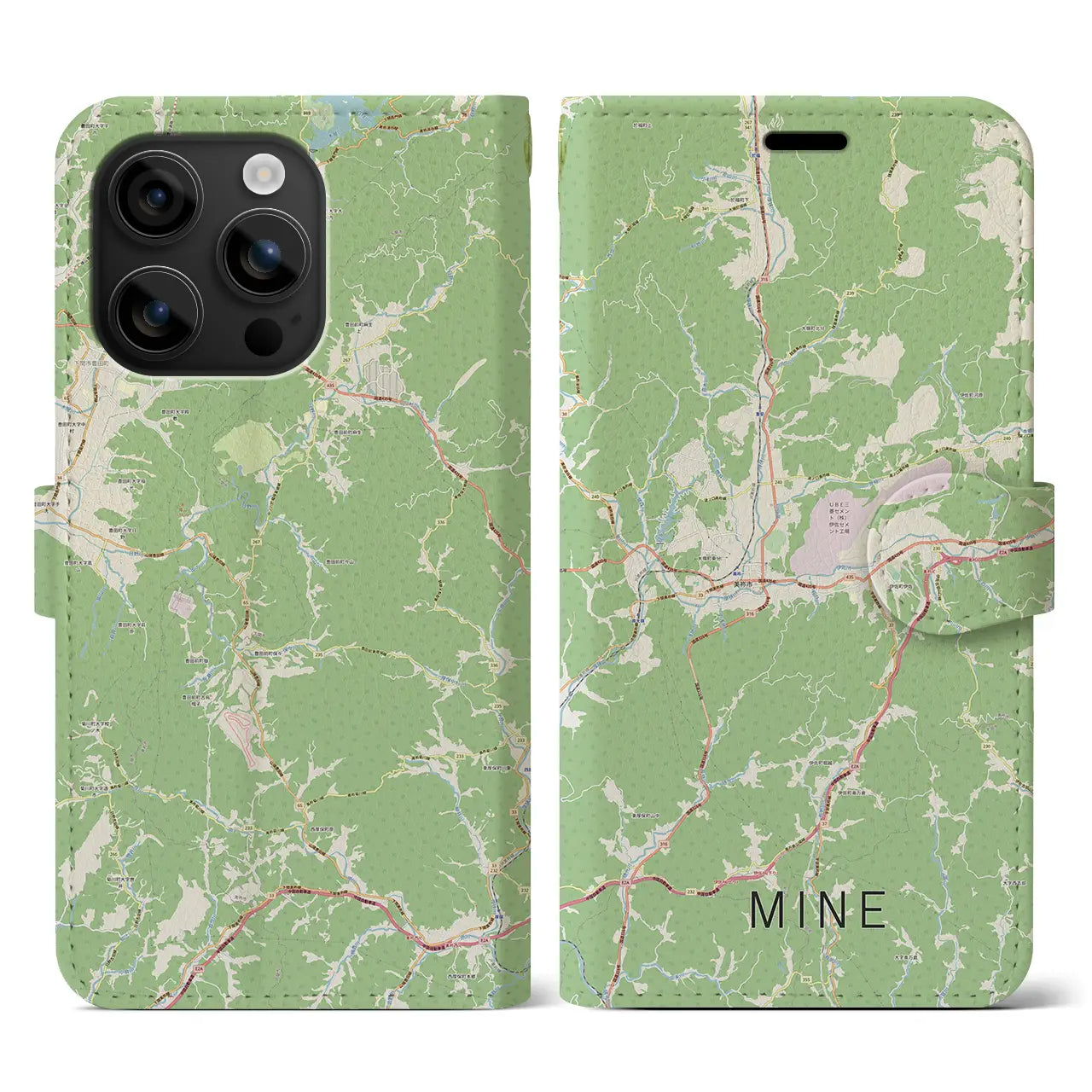 【美祢(山口県)】地図柄iPhoneケース(手帳タイプ)ナチュラル・iPhone 16 用