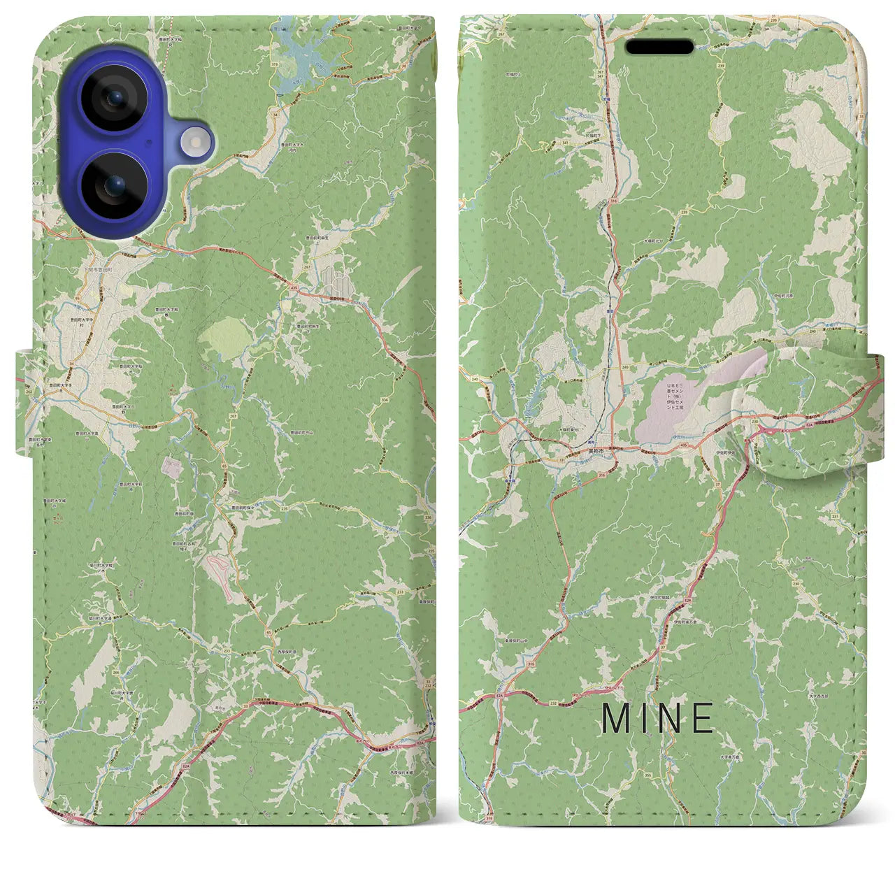 【美祢(山口県)】地図柄iPhoneケース(手帳タイプ)ナチュラル・iPhone 16 Pro Max 用