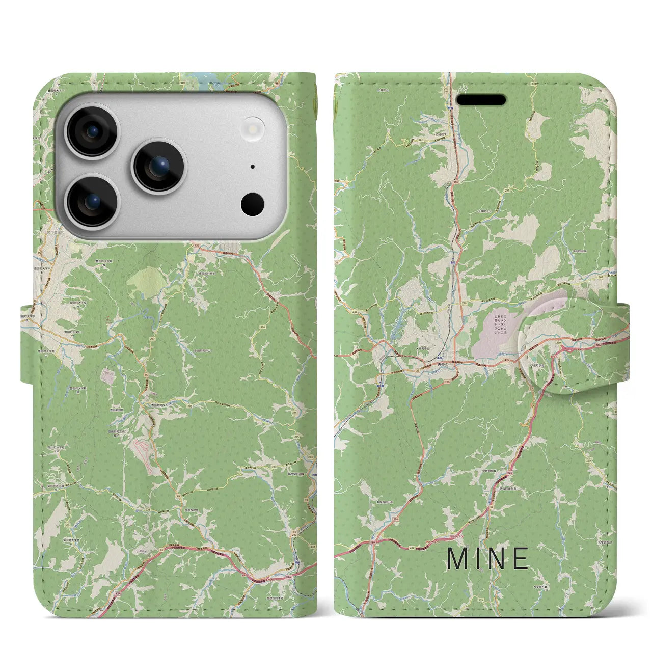 【美祢(山口県)】地図柄iPhoneケース(手帳タイプ)モノトーン・iPhone 17 Pro Max 用