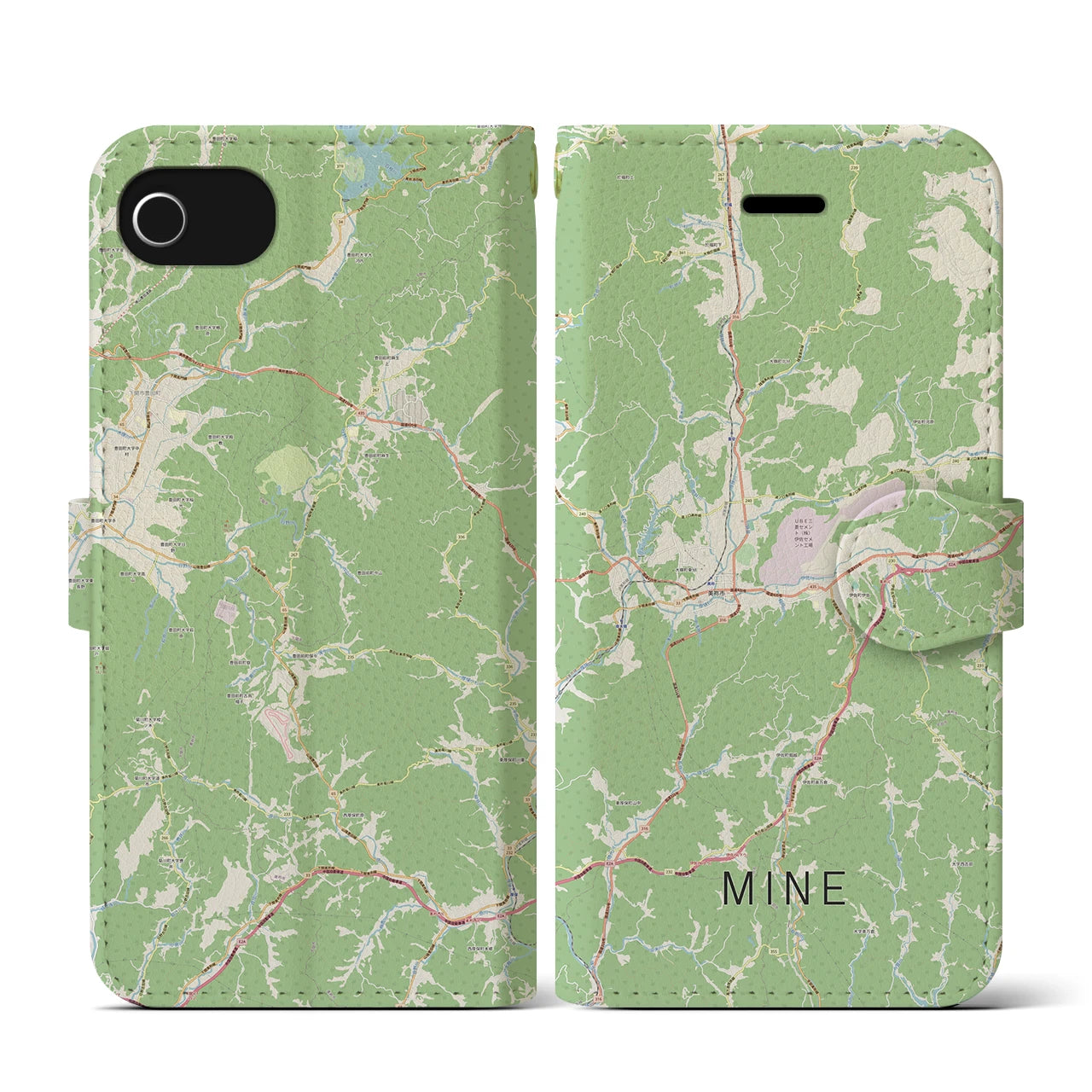 【美祢(山口県)】地図柄iPhoneケース(手帳タイプ)ナチュラル・iPhone SE(第3 / 第2世代) / 8 / 7 / 6s / 6 用