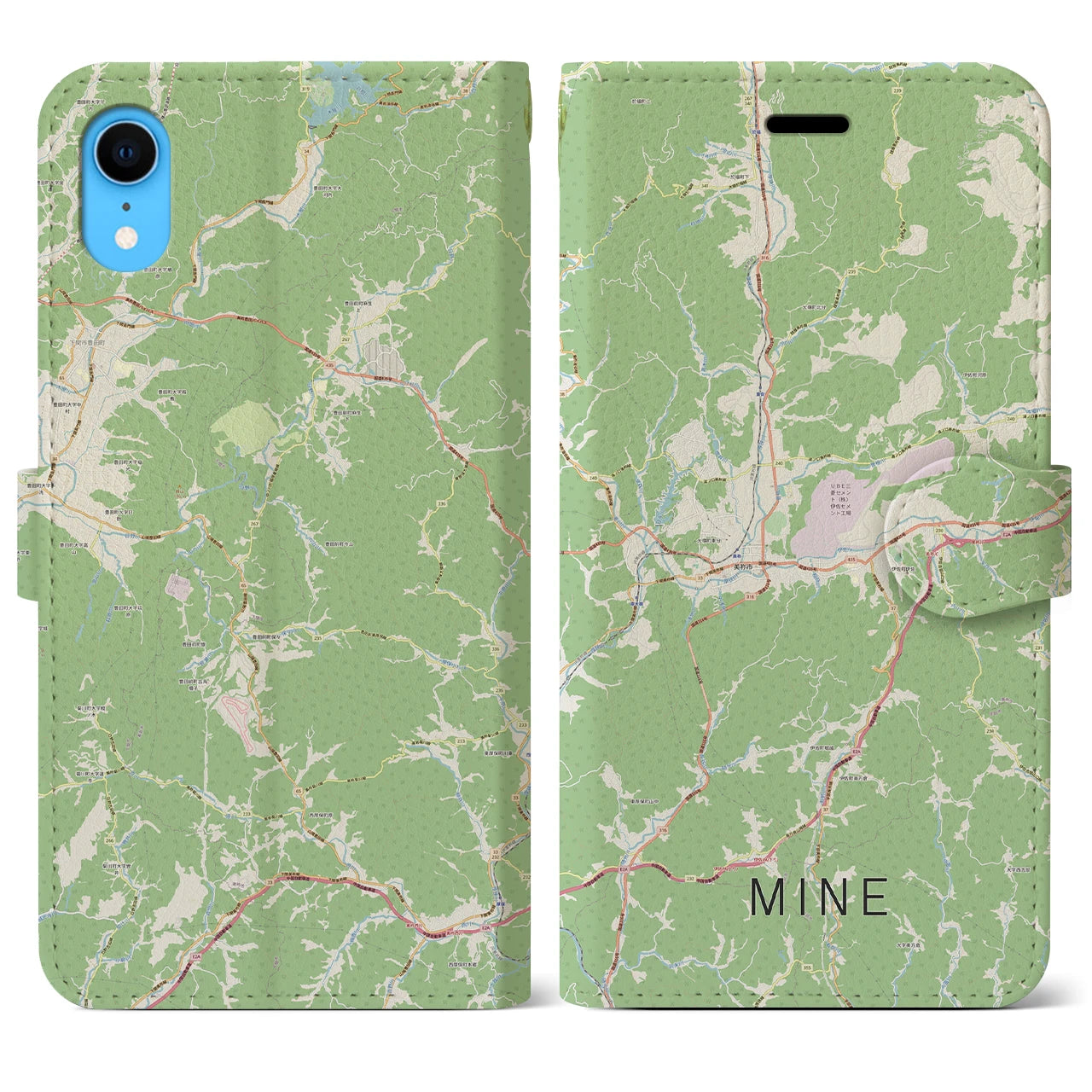 【美祢(山口県)】地図柄iPhoneケース(手帳タイプ)ナチュラル・iPhone XR 用