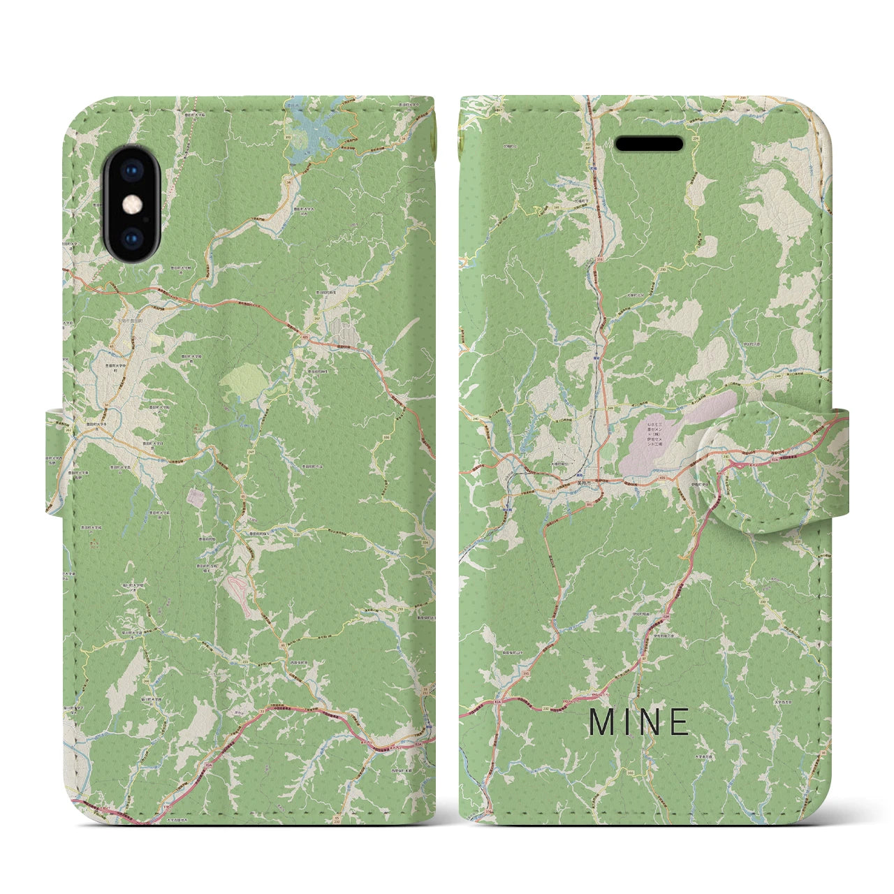 【美祢(山口県)】地図柄iPhoneケース(手帳タイプ)ナチュラル・iPhone XS / X 用