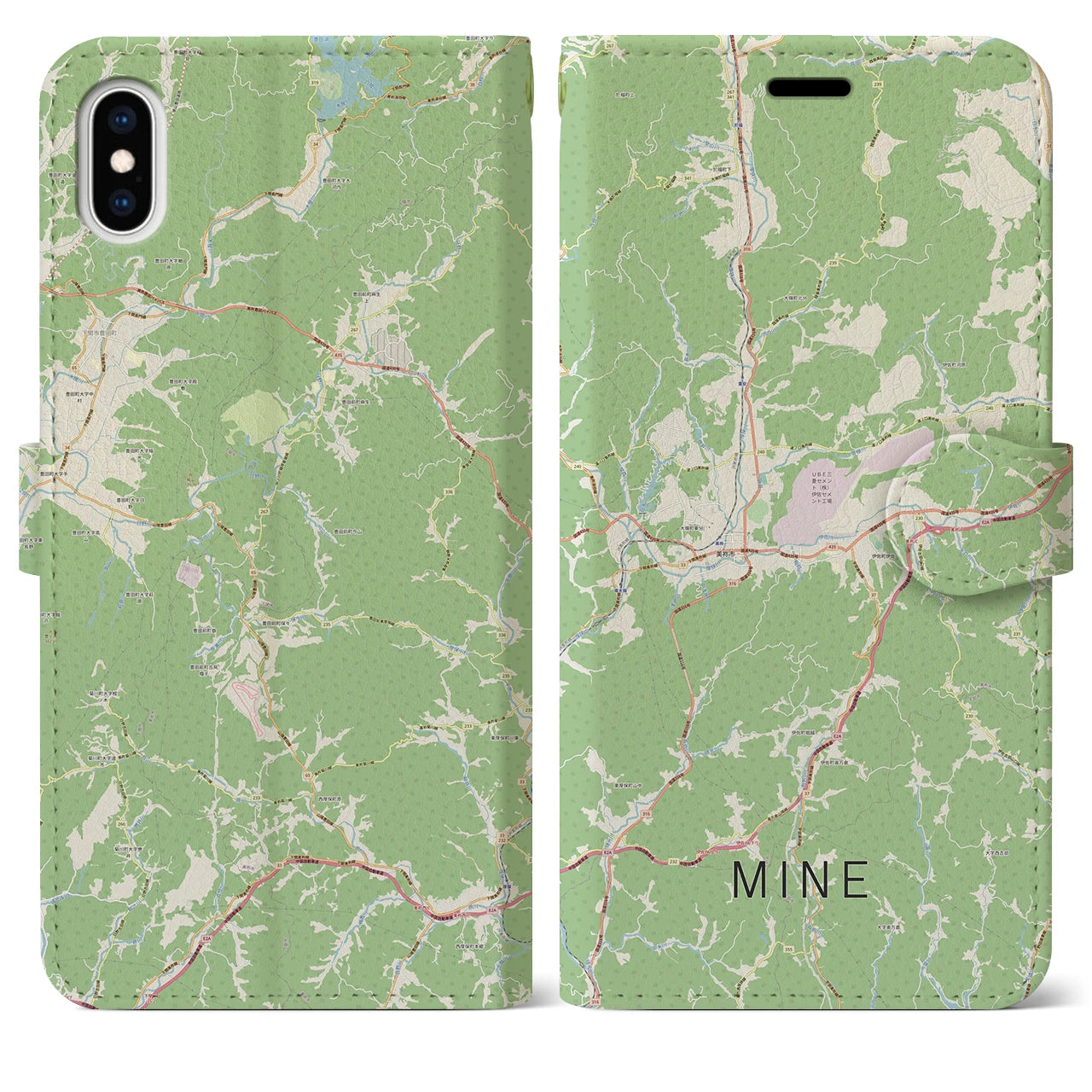 【美祢(山口県)】地図柄iPhoneケース(手帳タイプ)ナチュラル・iPhone XS Max 用