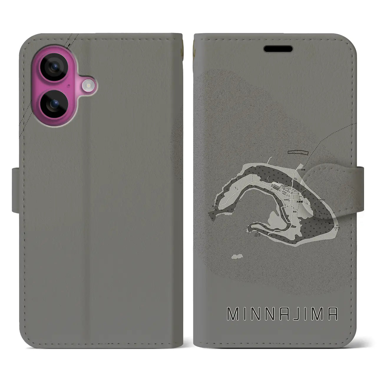 【水納島(沖縄県)】地図柄iPhoneケース(手帳タイプ)モノトーン・iPhone 16 Pro 用
