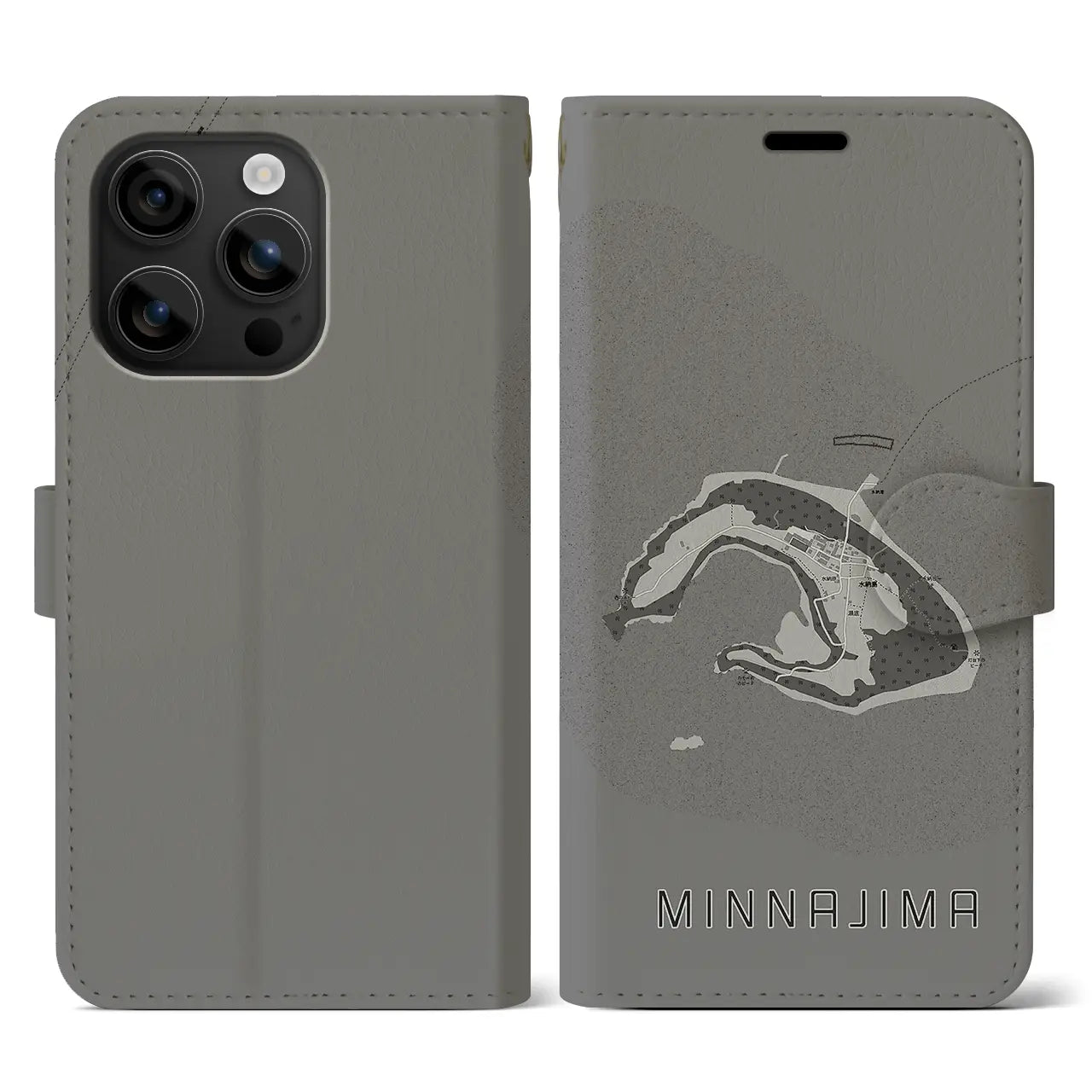 【水納島(沖縄県)】地図柄iPhoneケース(手帳タイプ)モノトーン・iPhone 16 用