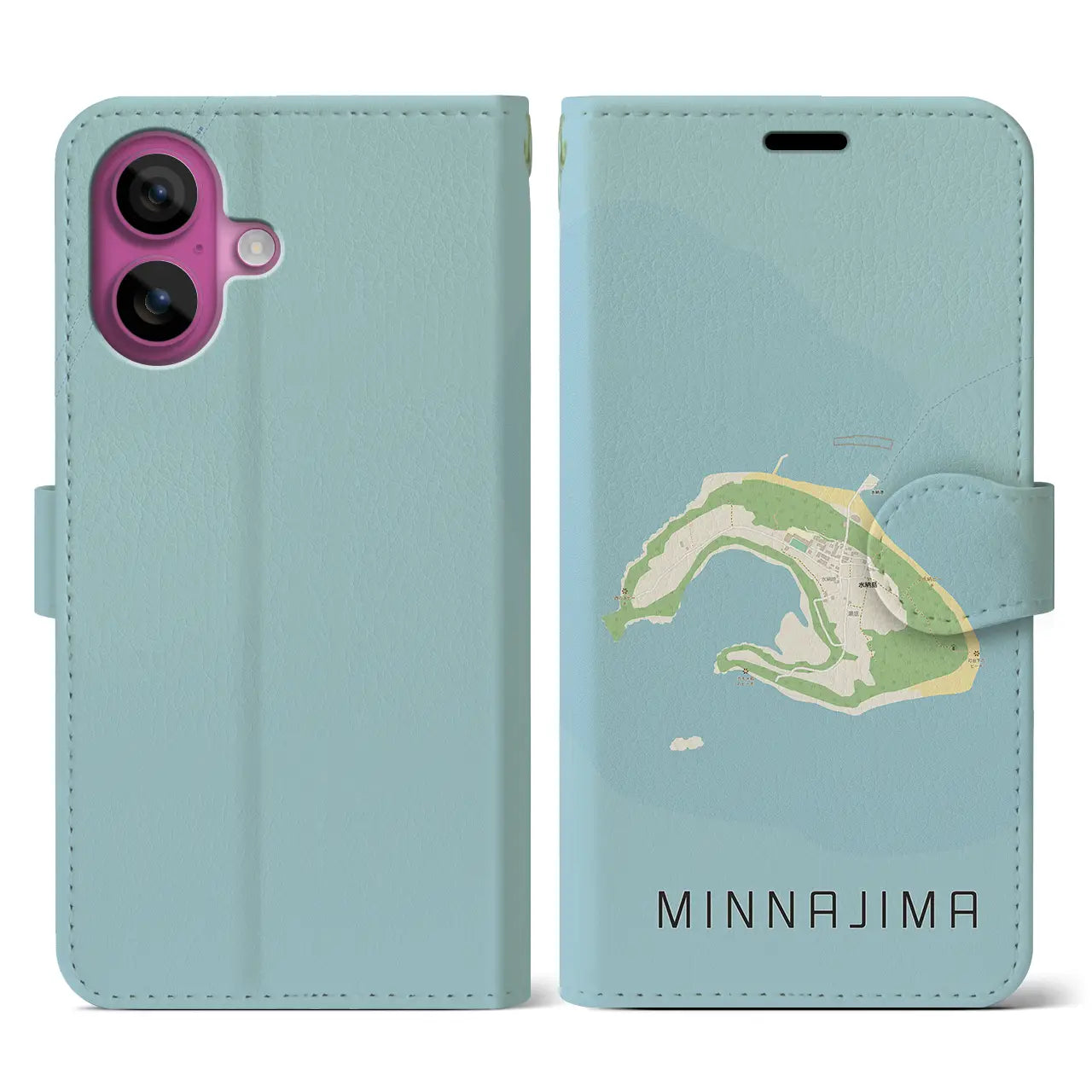 【水納島(沖縄県)】地図柄iPhoneケース(手帳タイプ)ナチュラル・iPhone 16 Pro 用