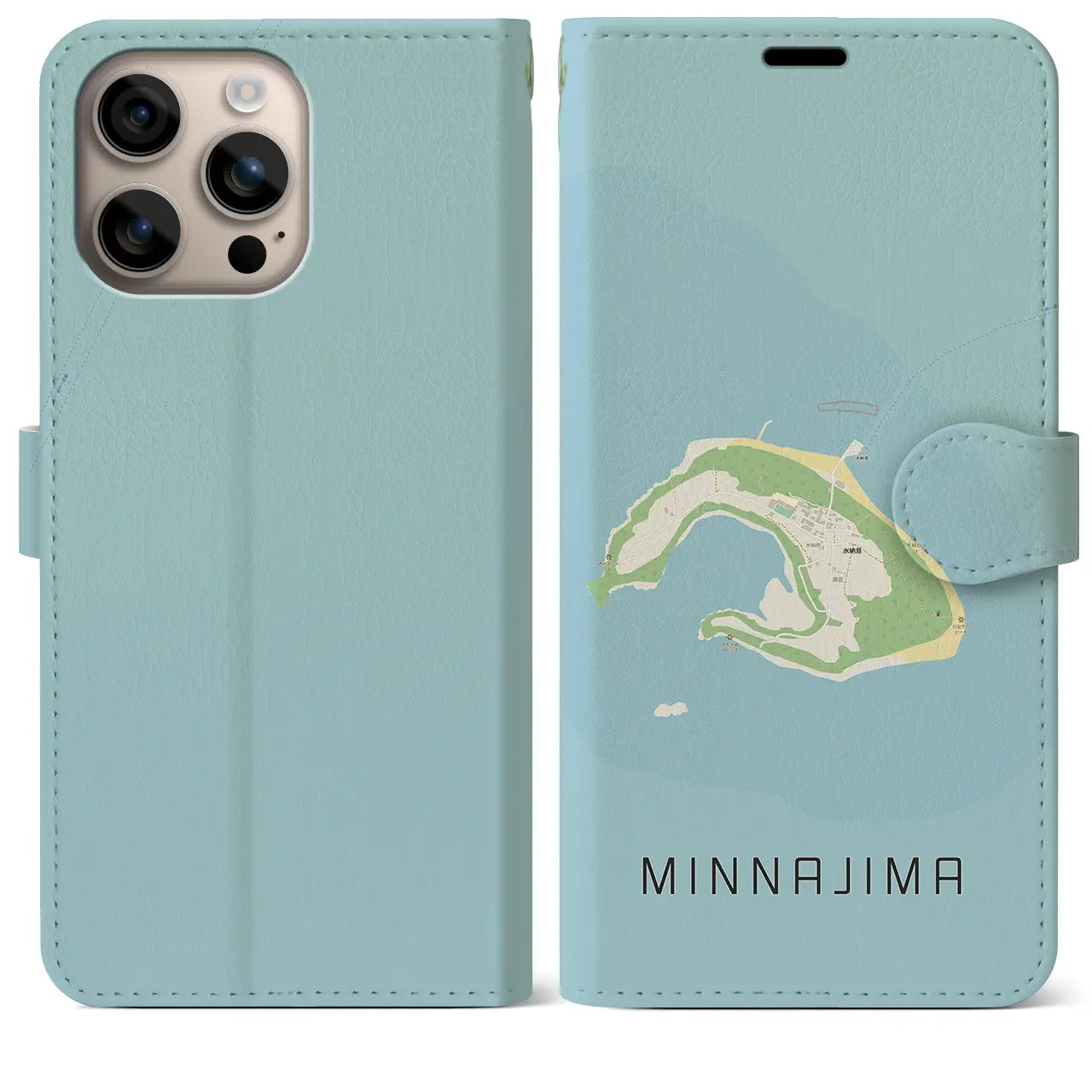 【水納島(沖縄県)】地図柄iPhoneケース(手帳タイプ)ナチュラル・iPhone 16 Plus 用