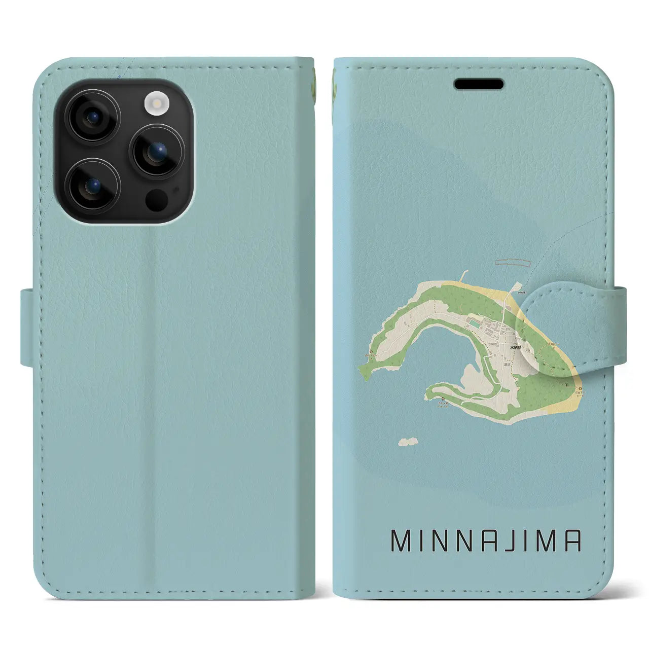 【水納島(沖縄県)】地図柄iPhoneケース(手帳タイプ)ナチュラル・iPhone 16 用