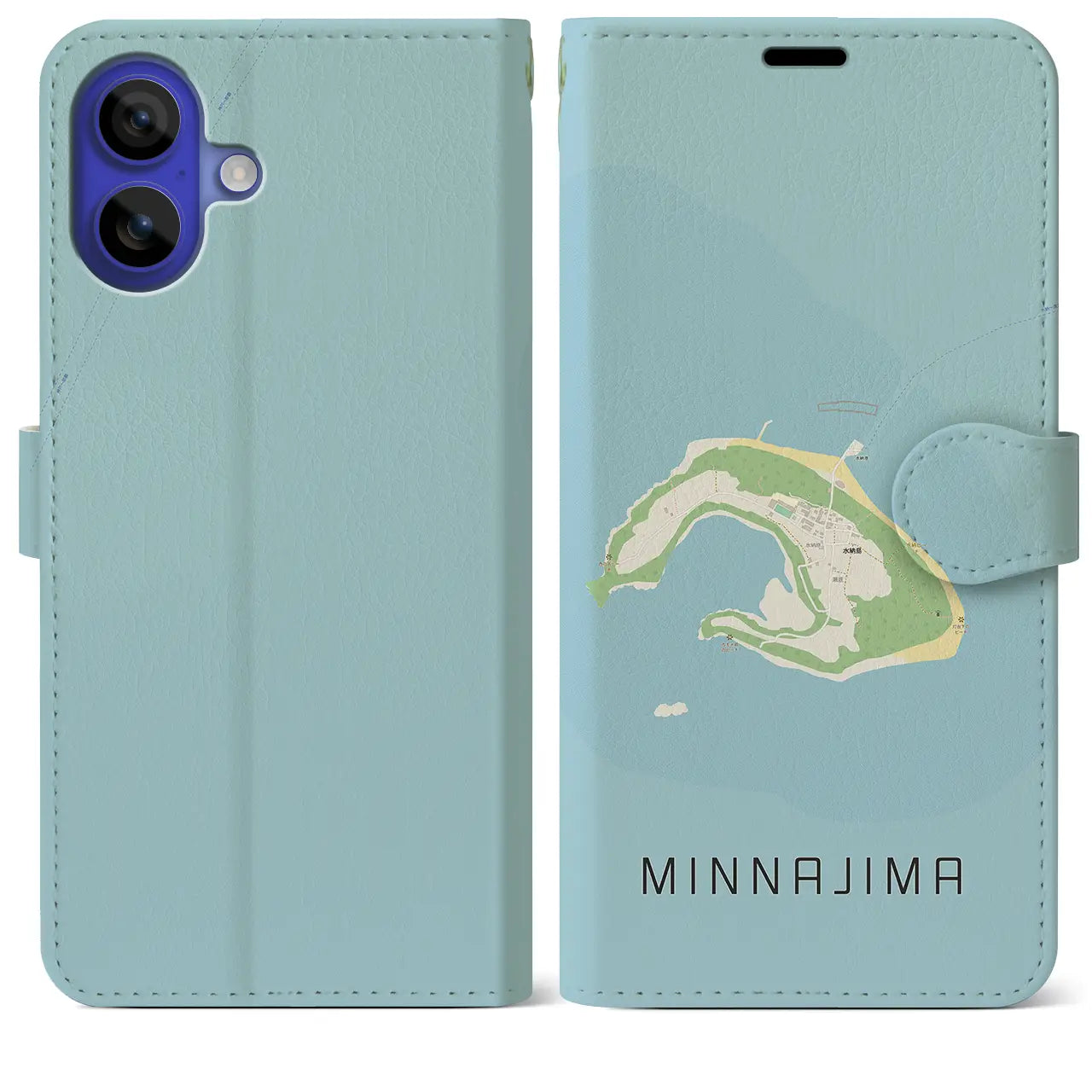 【水納島(沖縄県)】地図柄iPhoneケース(手帳タイプ)ナチュラル・iPhone 16 Pro Max 用