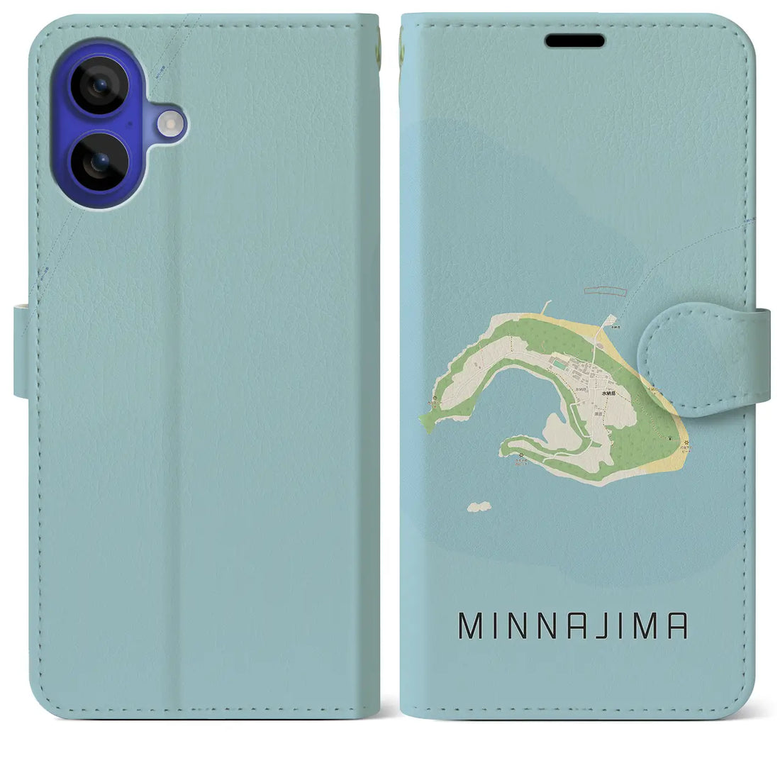 【水納島(沖縄県)】地図柄iPhoneケース(手帳タイプ)ナチュラル・iPhone 16 Pro Max 用