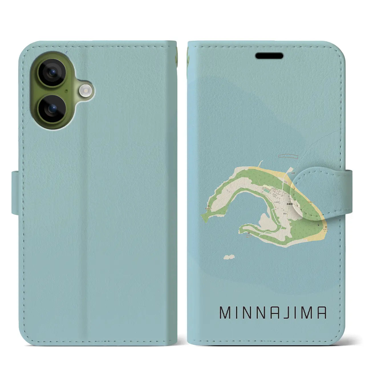 【水納島(沖縄県)】地図柄iPhoneケース(手帳タイプ)モノトーン・iPhone 17 Pro Max 用