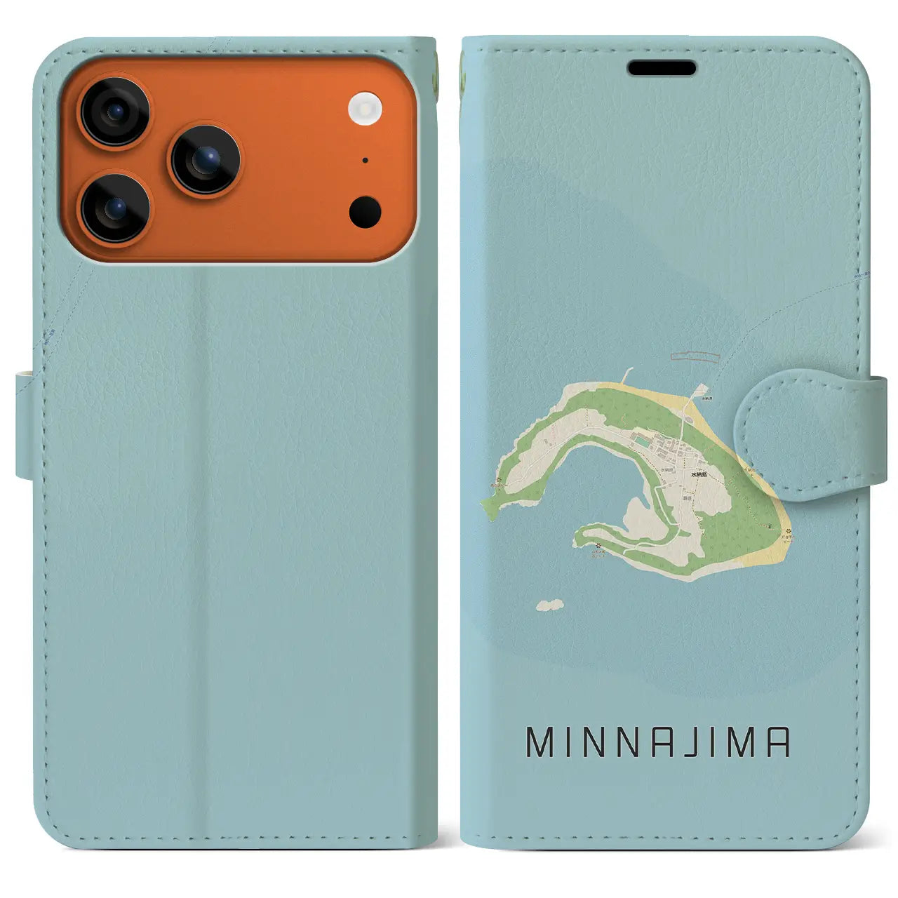 【水納島(沖縄県)】地図柄iPhoneケース(手帳タイプ)ナチュラル・iPhone 17 Pro Max 用