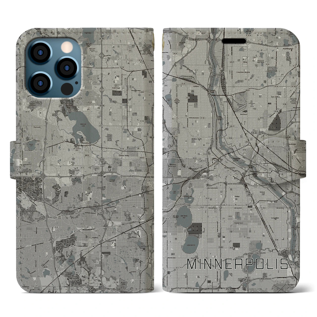 【ミネアポリス(アメリカ)】地図柄iPhoneケース(手帳タイプ)