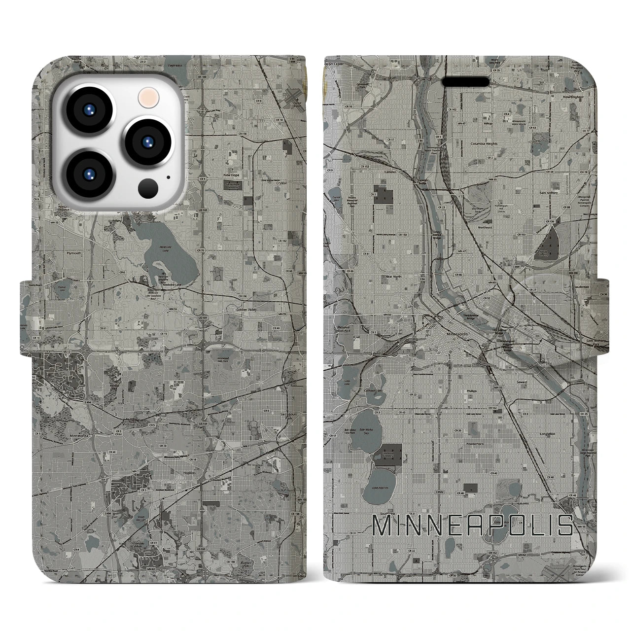 【ミネアポリス(アメリカ)】地図柄iPhoneケース(手帳タイプ)