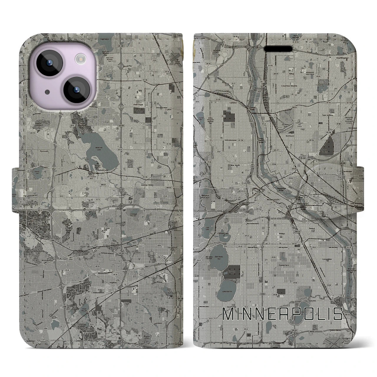 【ミネアポリス(アメリカ)】地図柄iPhoneケース(手帳タイプ)