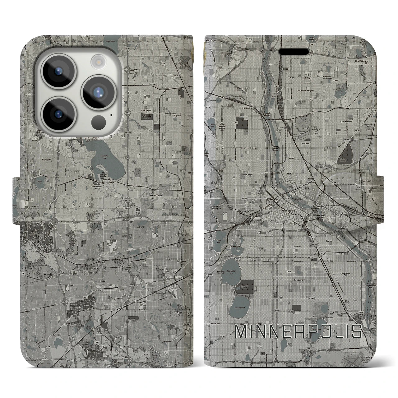 【ミネアポリス(アメリカ)】地図柄iPhoneケース(手帳タイプ)