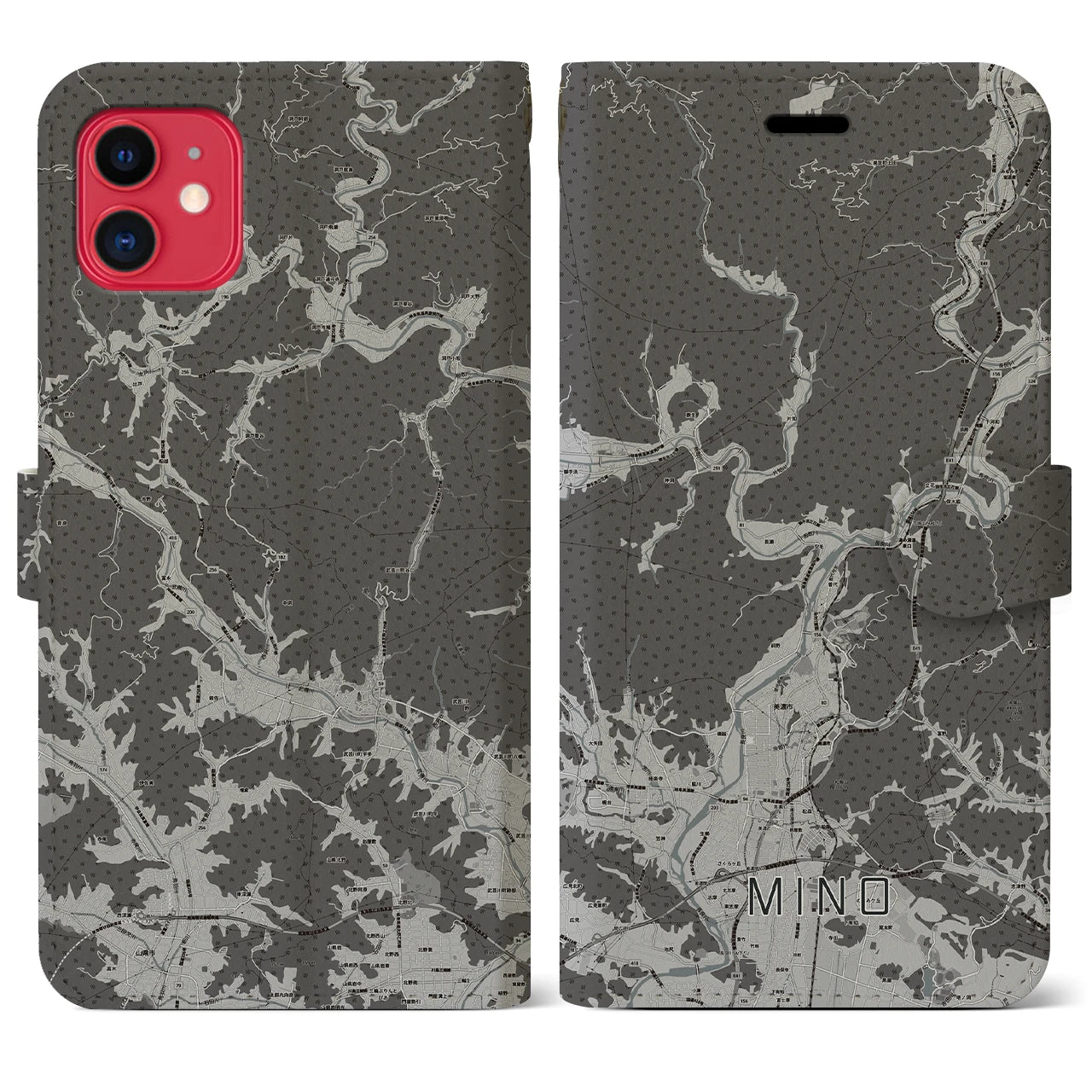 【美濃(岐阜県)】地図柄iPhoneケース(手帳タイプ)モノトーン・iPhone 11 用