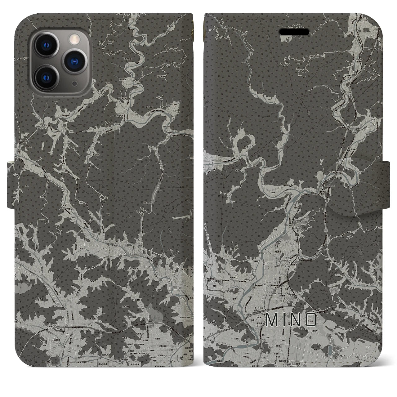 【美濃(岐阜県)】地図柄iPhoneケース(手帳タイプ)モノトーン・iPhone 11 Pro Max 用