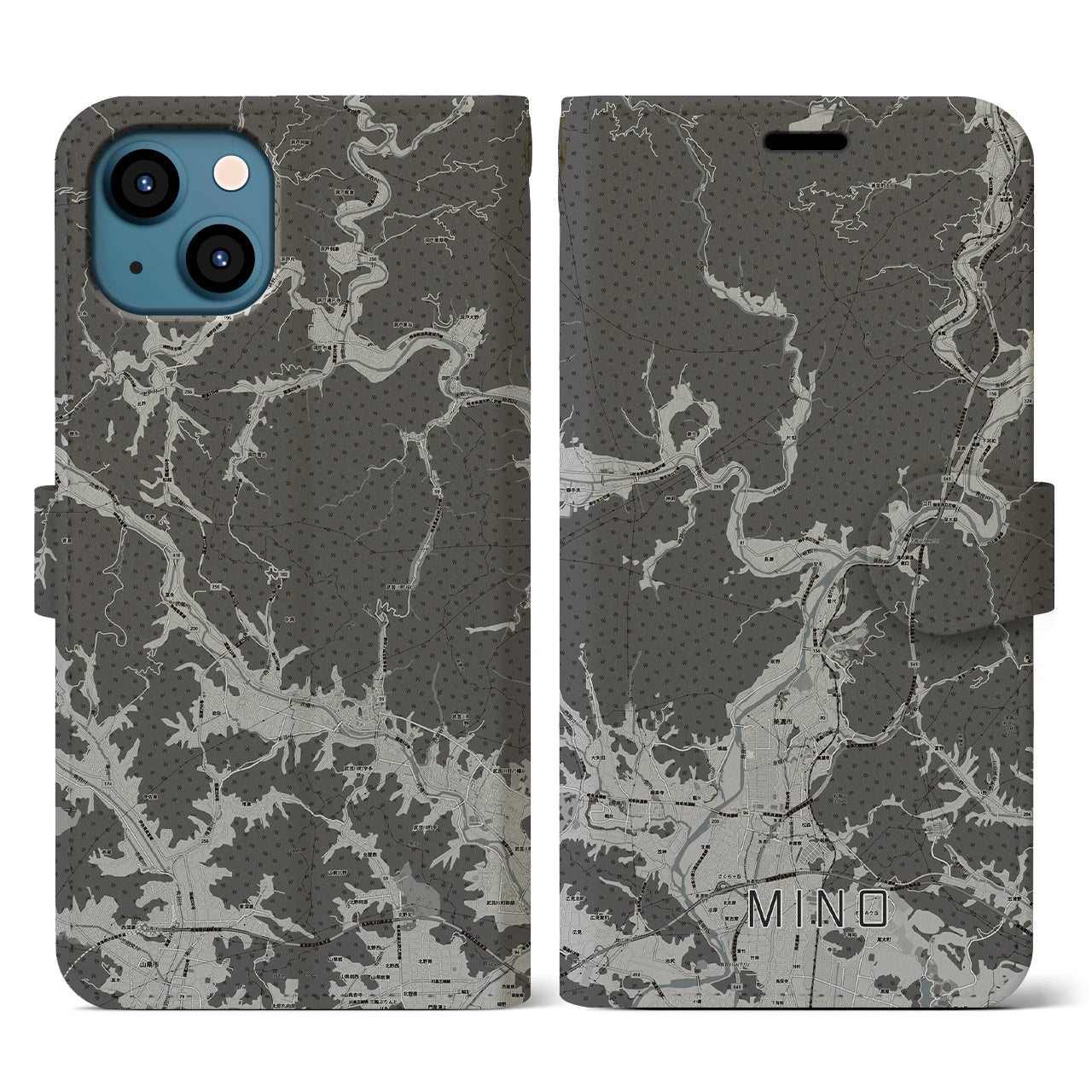 【美濃(岐阜県)】地図柄iPhoneケース(手帳タイプ)モノトーン・iPhone 13 用