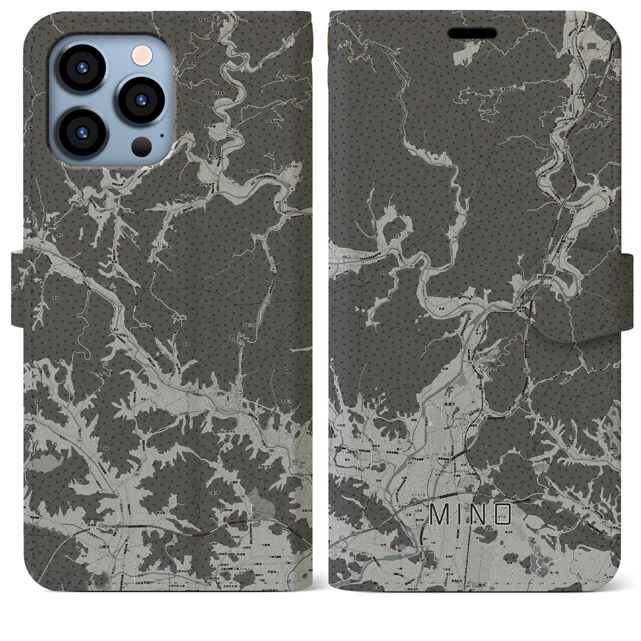 【美濃(岐阜県)】地図柄iPhoneケース(手帳タイプ)モノトーン・iPhone 13 Pro Max 用