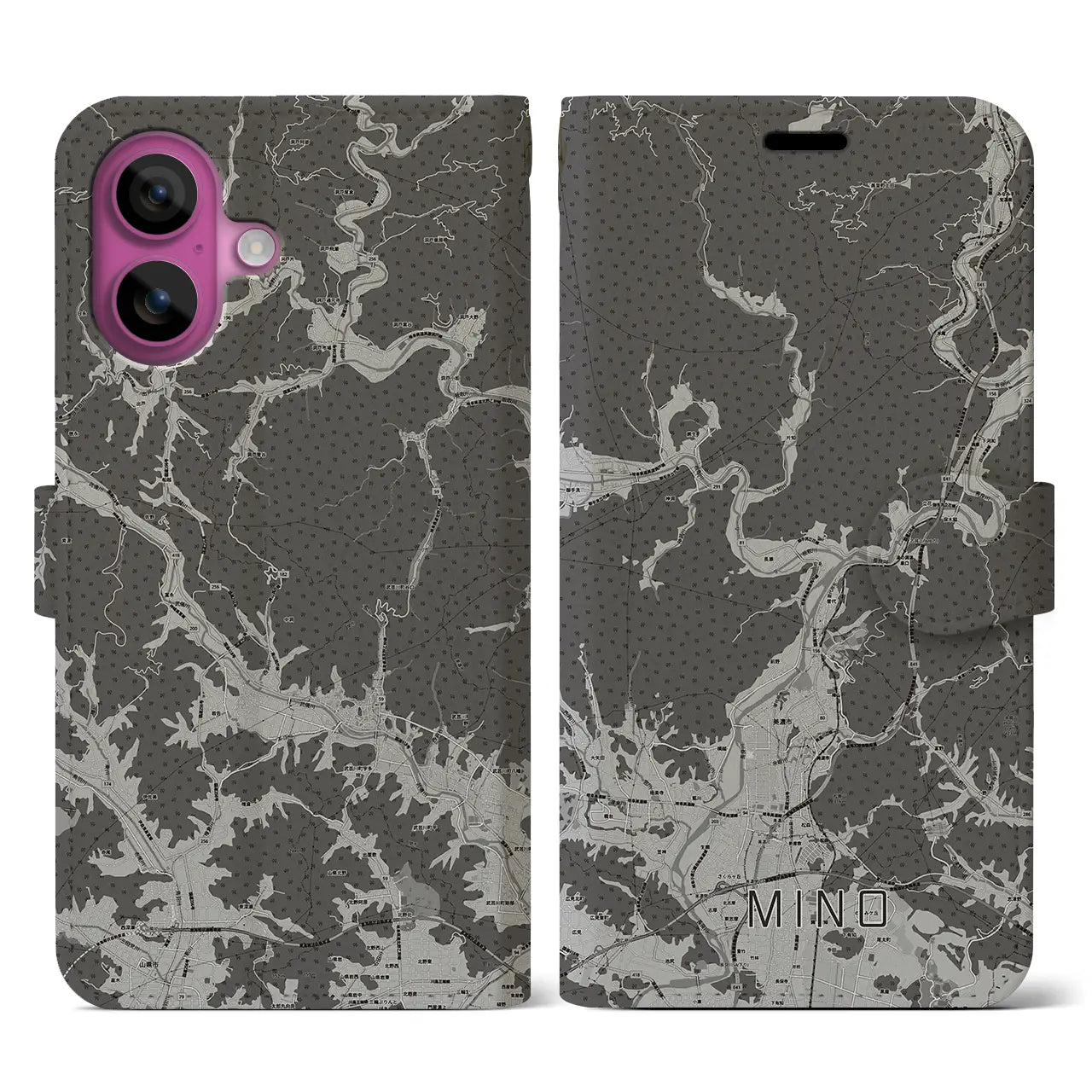 【美濃(岐阜県)】地図柄iPhoneケース(手帳タイプ)モノトーン・iPhone 16 Pro 用