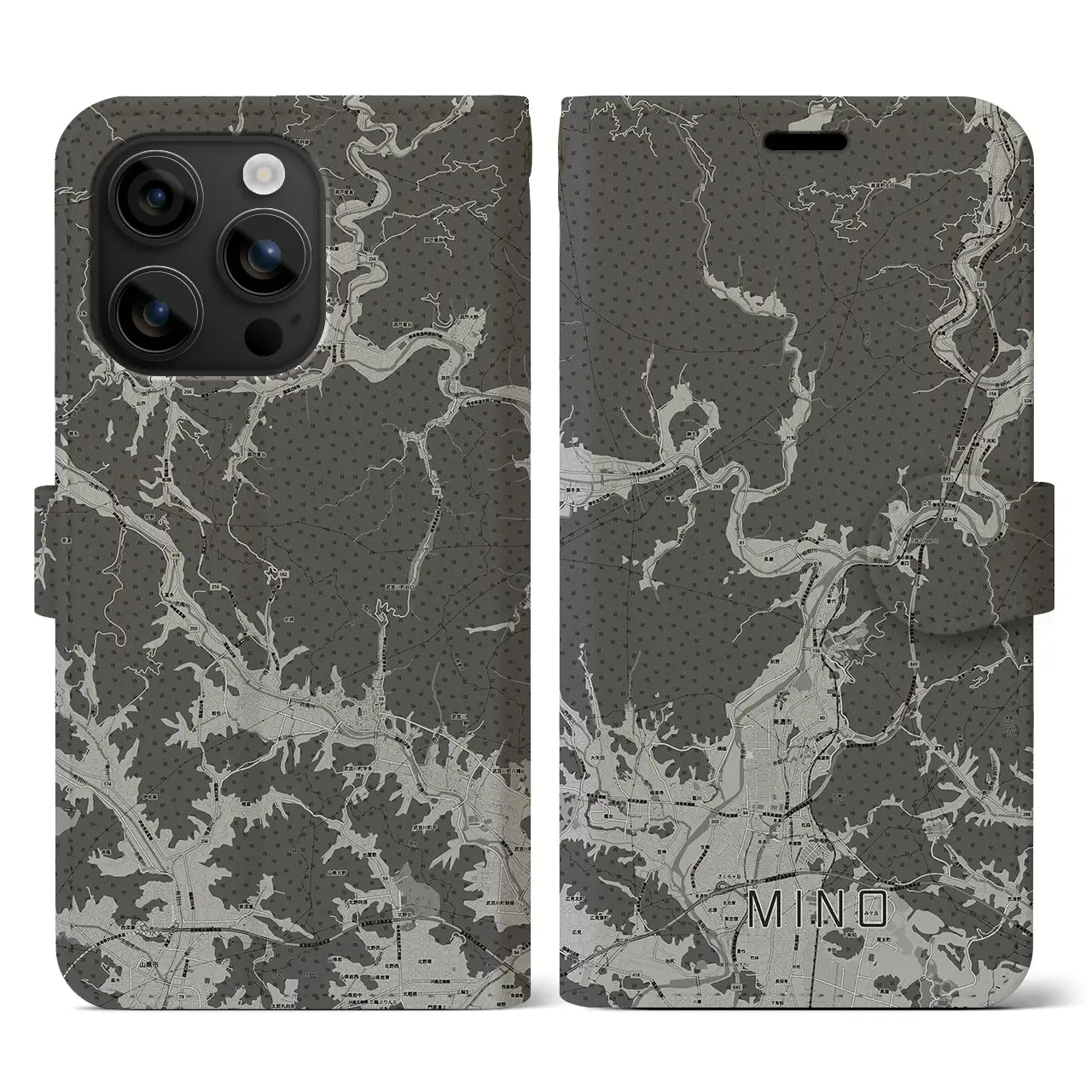 【美濃(岐阜県)】地図柄iPhoneケース(手帳タイプ)モノトーン・iPhone 16 用