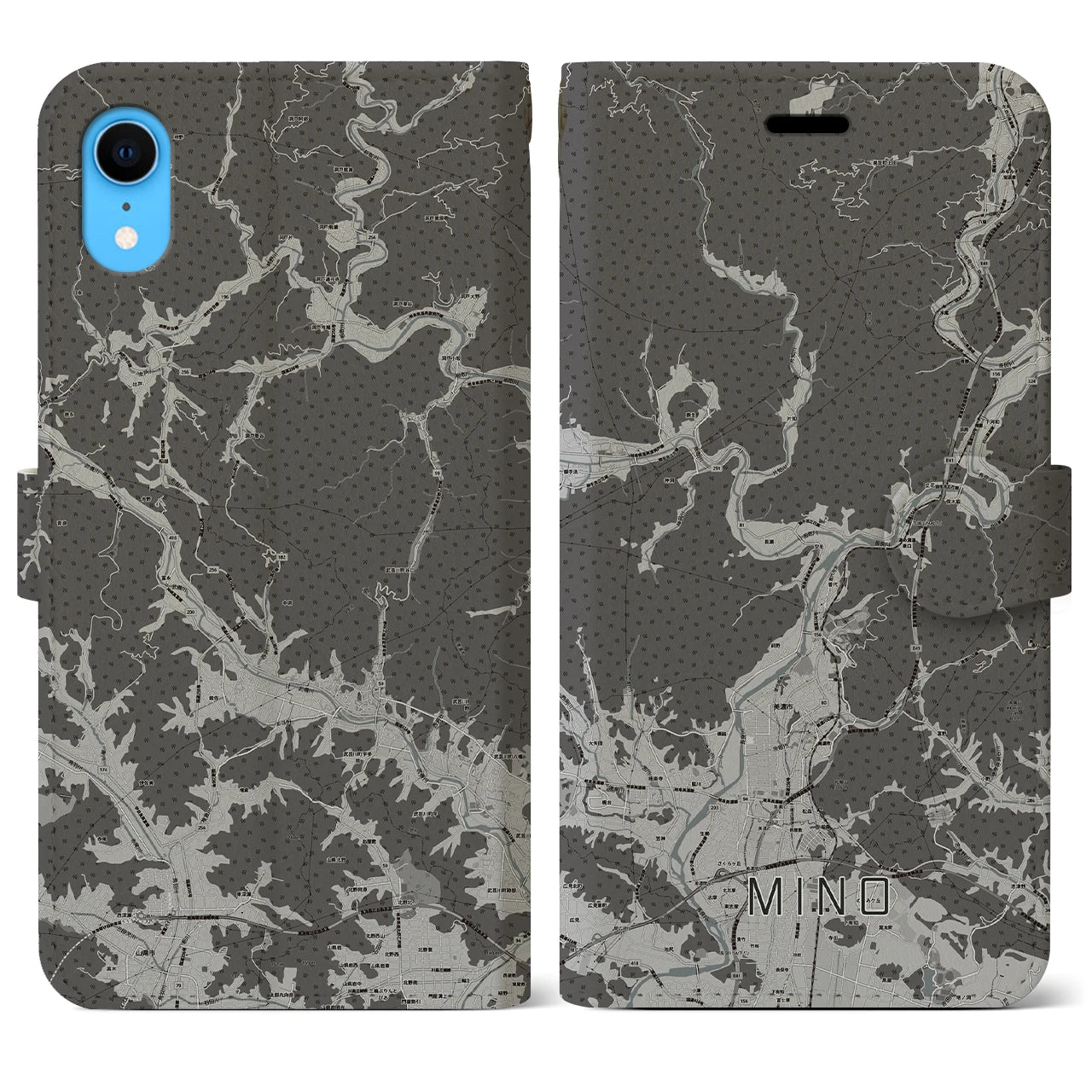 【美濃(岐阜県)】地図柄iPhoneケース(手帳タイプ)モノトーン・iPhone XR 用