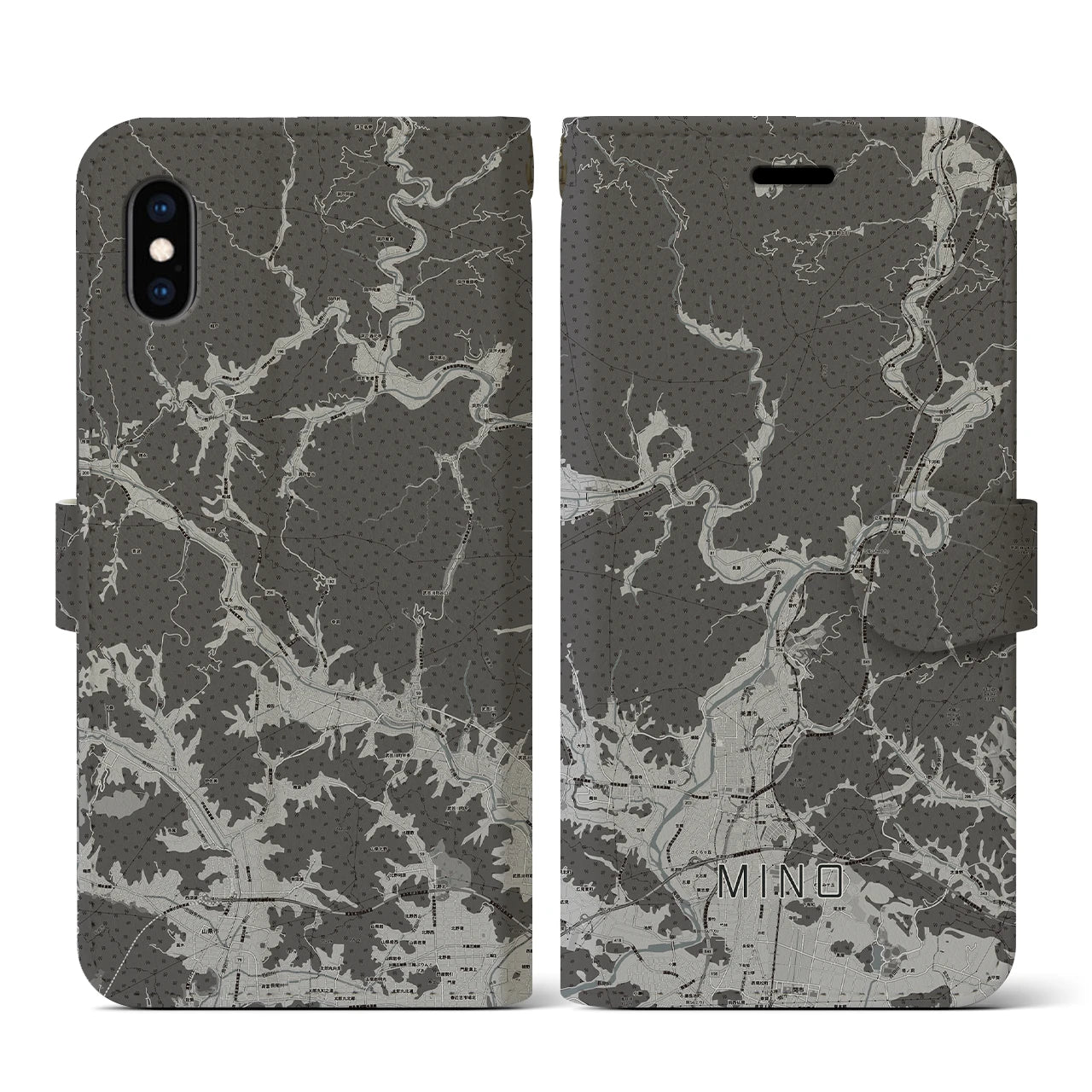 【美濃(岐阜県)】地図柄iPhoneケース(手帳タイプ)モノトーン・iPhone XS / X 用