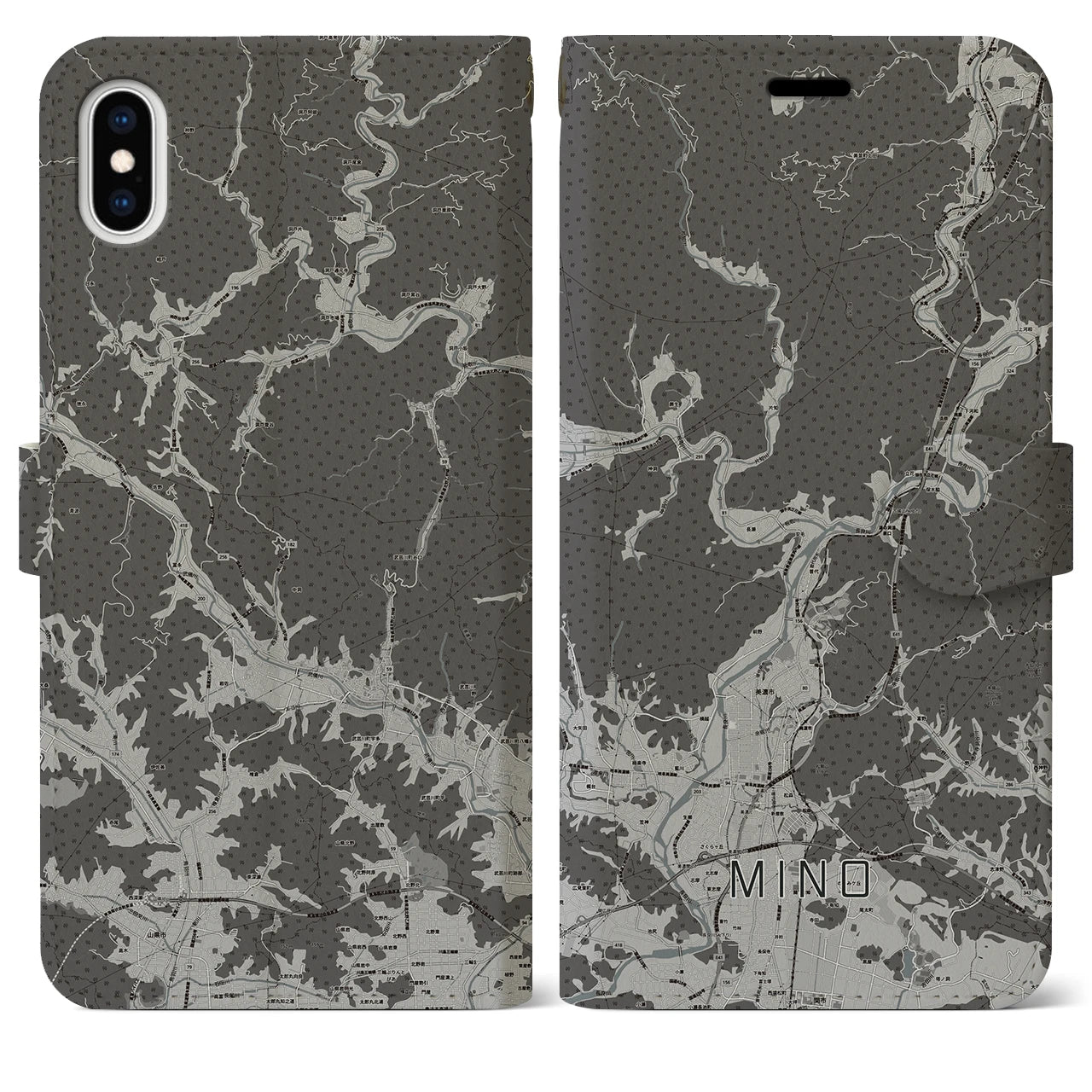 【美濃(岐阜県)】地図柄iPhoneケース(手帳タイプ)モノトーン・iPhone XS Max 用