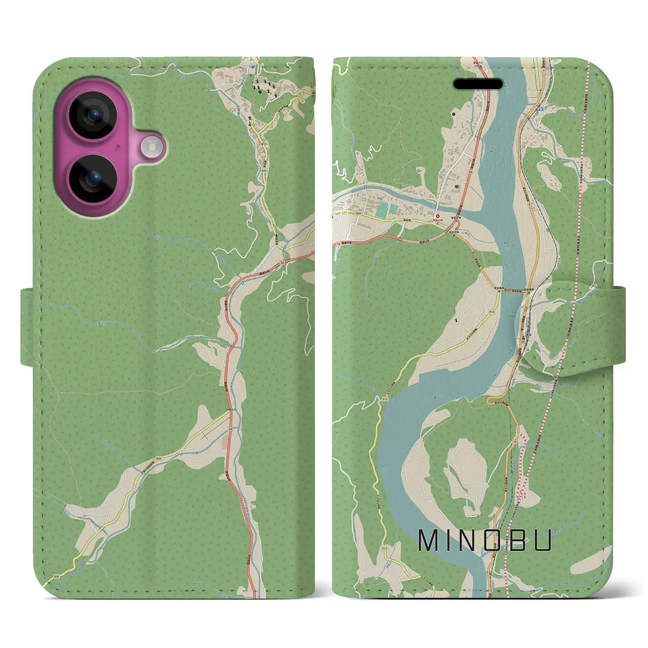 【身延(山梨県)】地図柄iPhoneケース(手帳タイプ)ナチュラル・iPhone 16 Pro 用