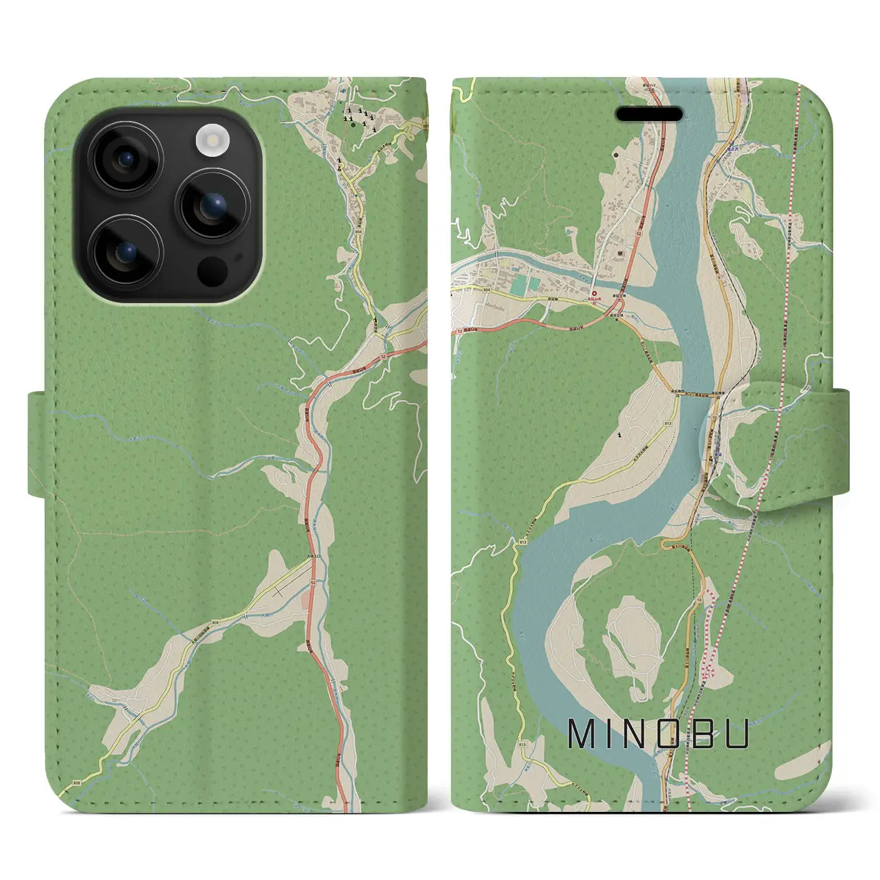 【身延(山梨県)】地図柄iPhoneケース(手帳タイプ)ナチュラル・iPhone 16 用