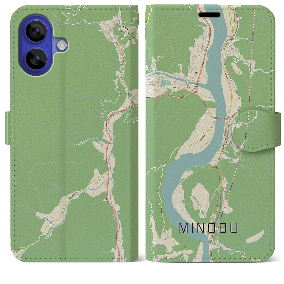 【身延(山梨県)】地図柄iPhoneケース(手帳タイプ)ナチュラル・iPhone 16 Pro Max 用