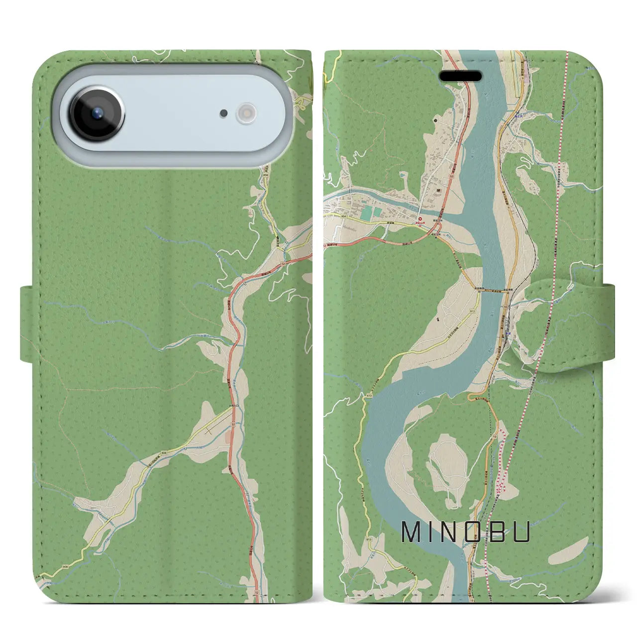 【身延(山梨県)】地図柄iPhoneケース(手帳タイプ)ナチュラル・iPhone 17 Pro Max 用